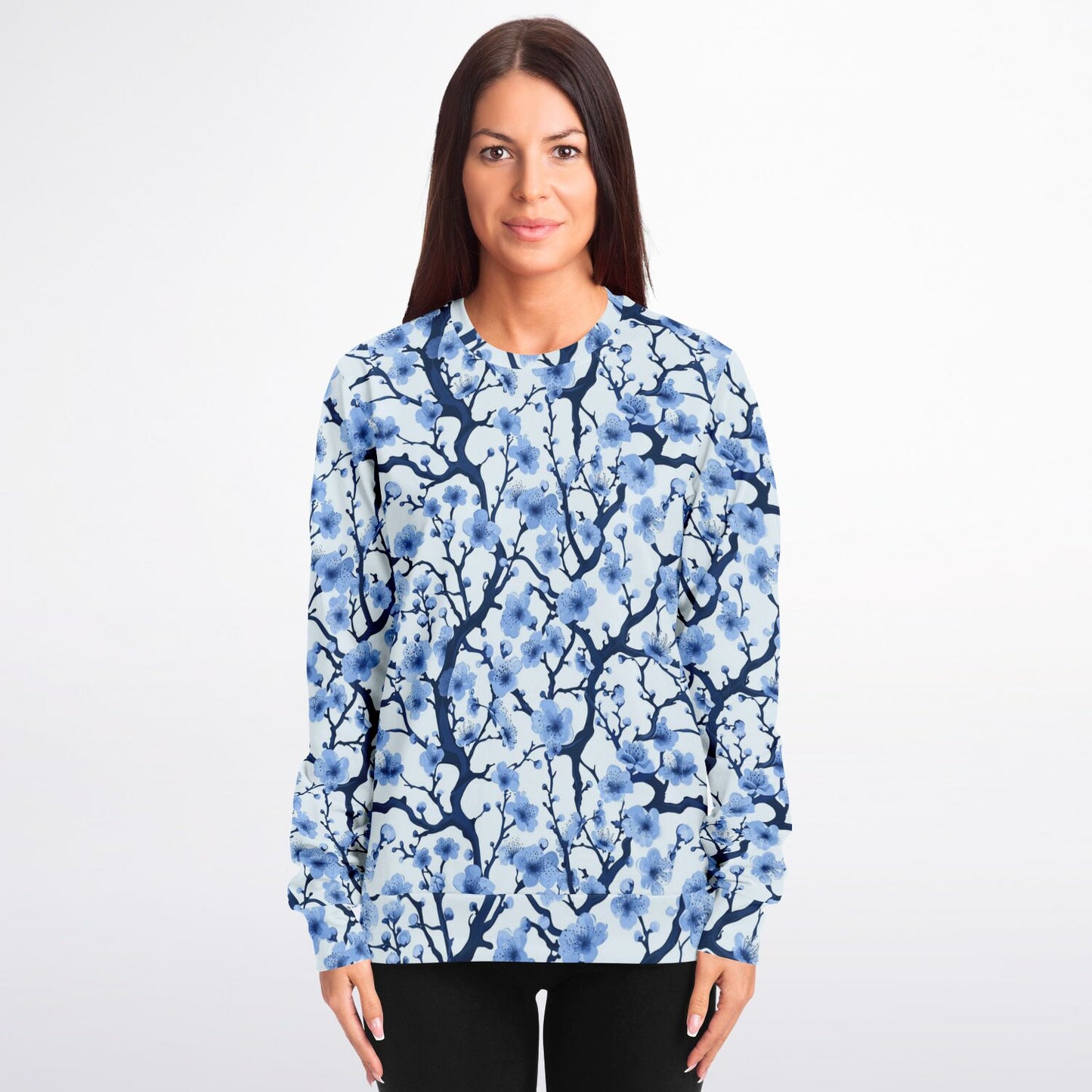 White with blue poplar tree crew Sweatshirt - AOP