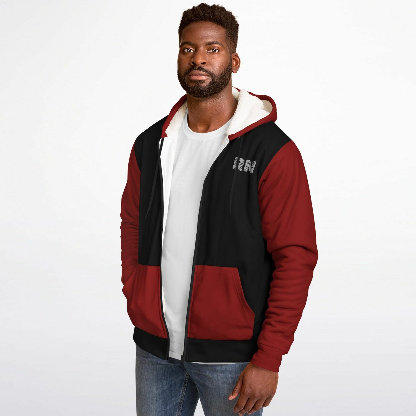 Nurse with US flag, Black and Red Microfleece Zip-hoodie -