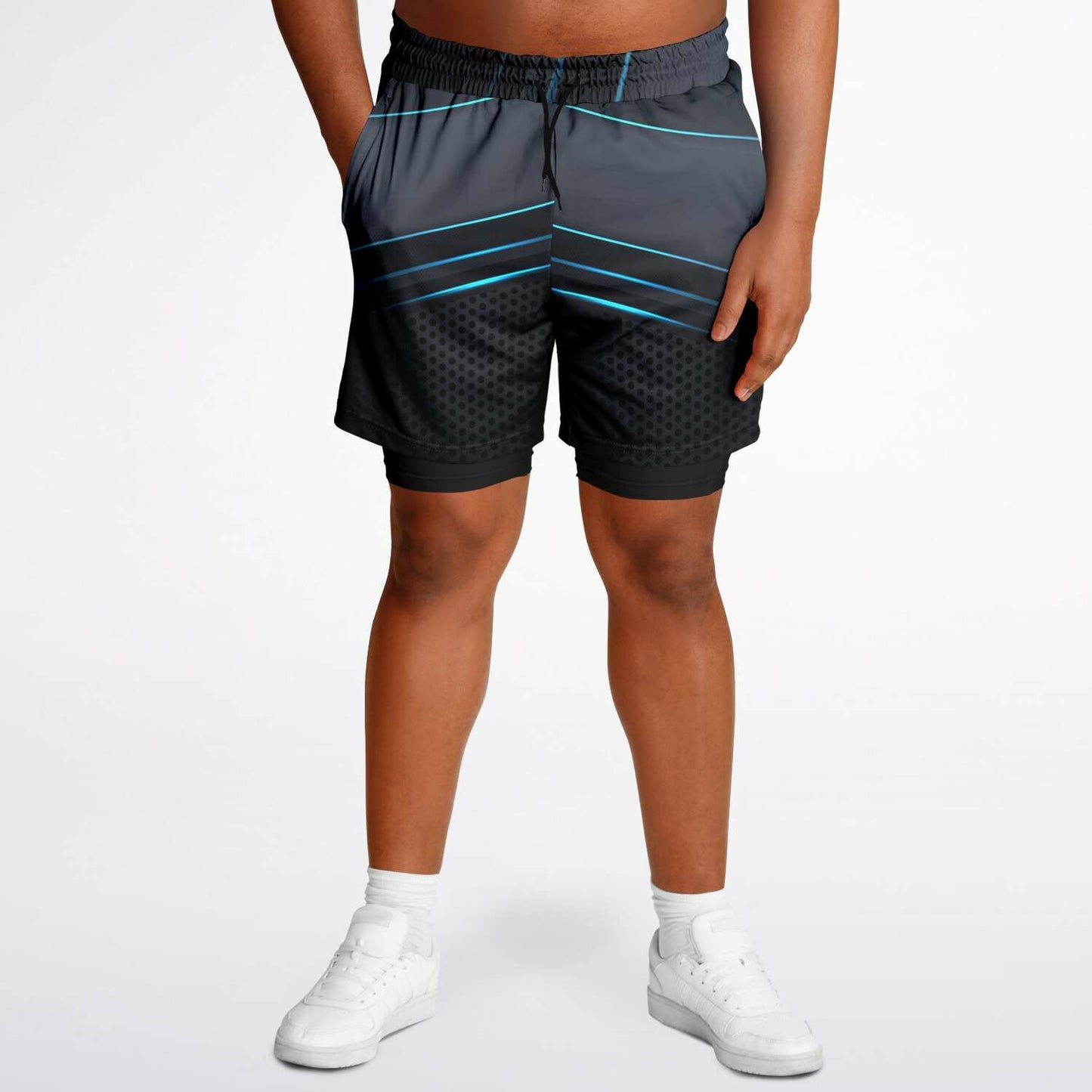 Black blue stripe Men's 2-in-1 Shorts -