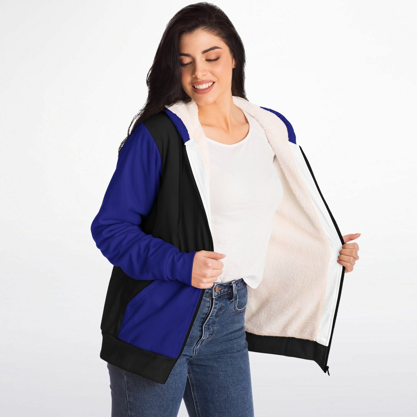 Nurse with US flag, Black and Blue Microfleece Zip-hoodie -