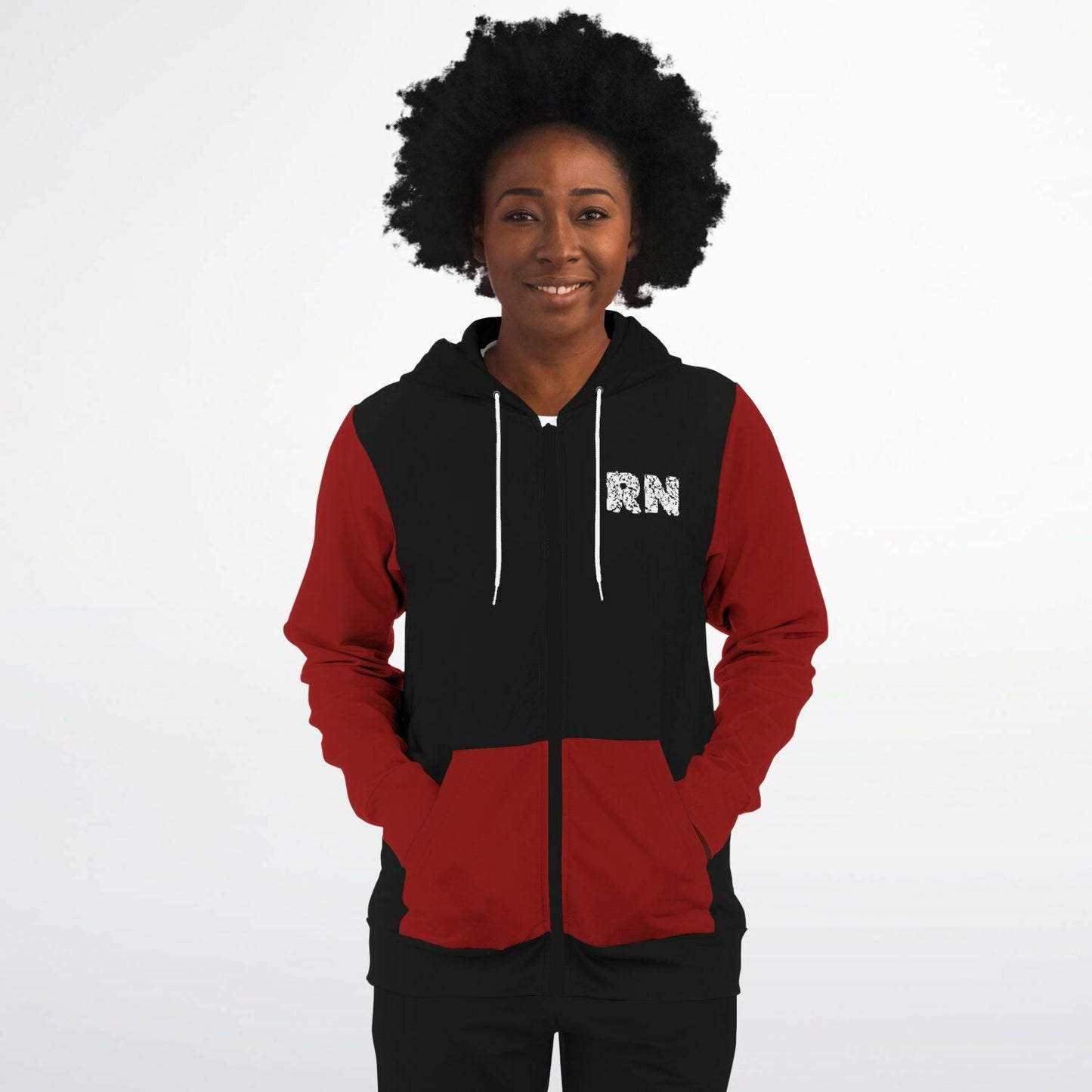 Emergency RN, US Flag, Fashion Zip-Up Hoodie Red