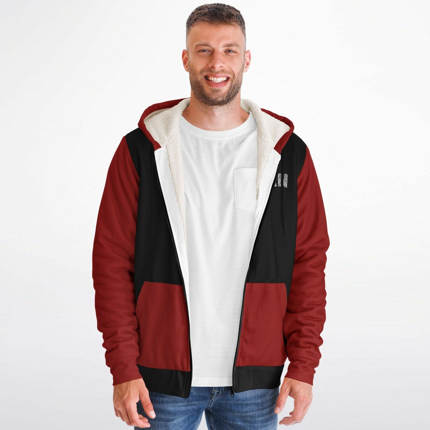 Nurse with US flag, Black and Red Microfleece Zip-hoodie -