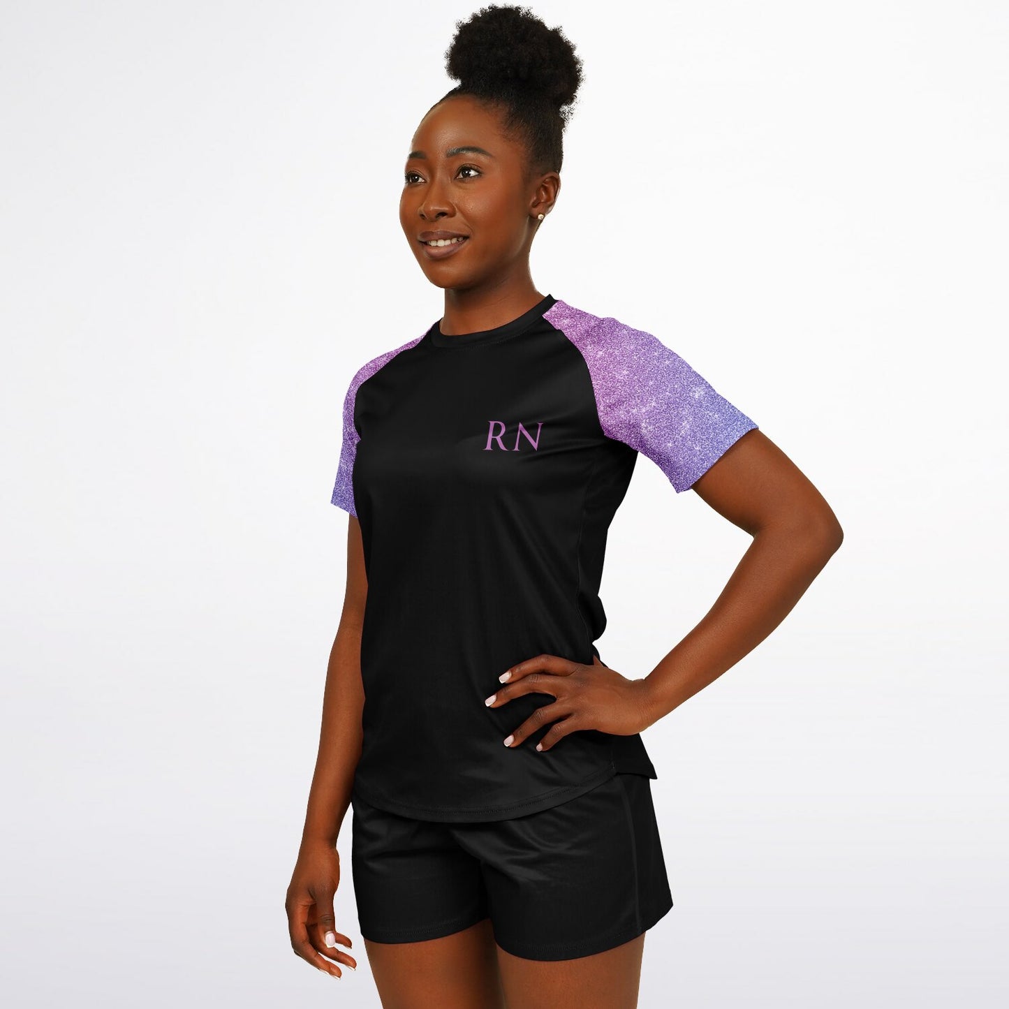 MICU, RN Active tee - Purple and pink sleeves