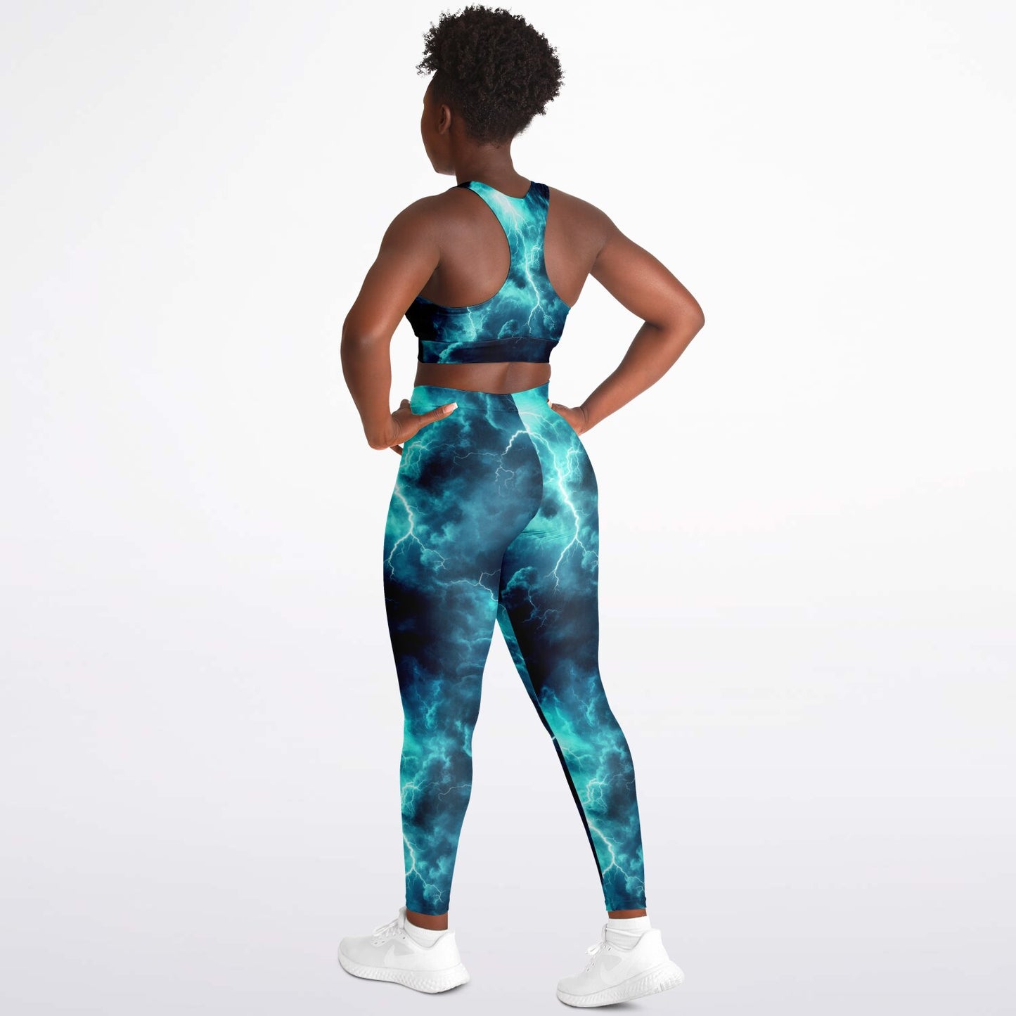 Turquois lightning Padded Sports Bra & Leggings -
