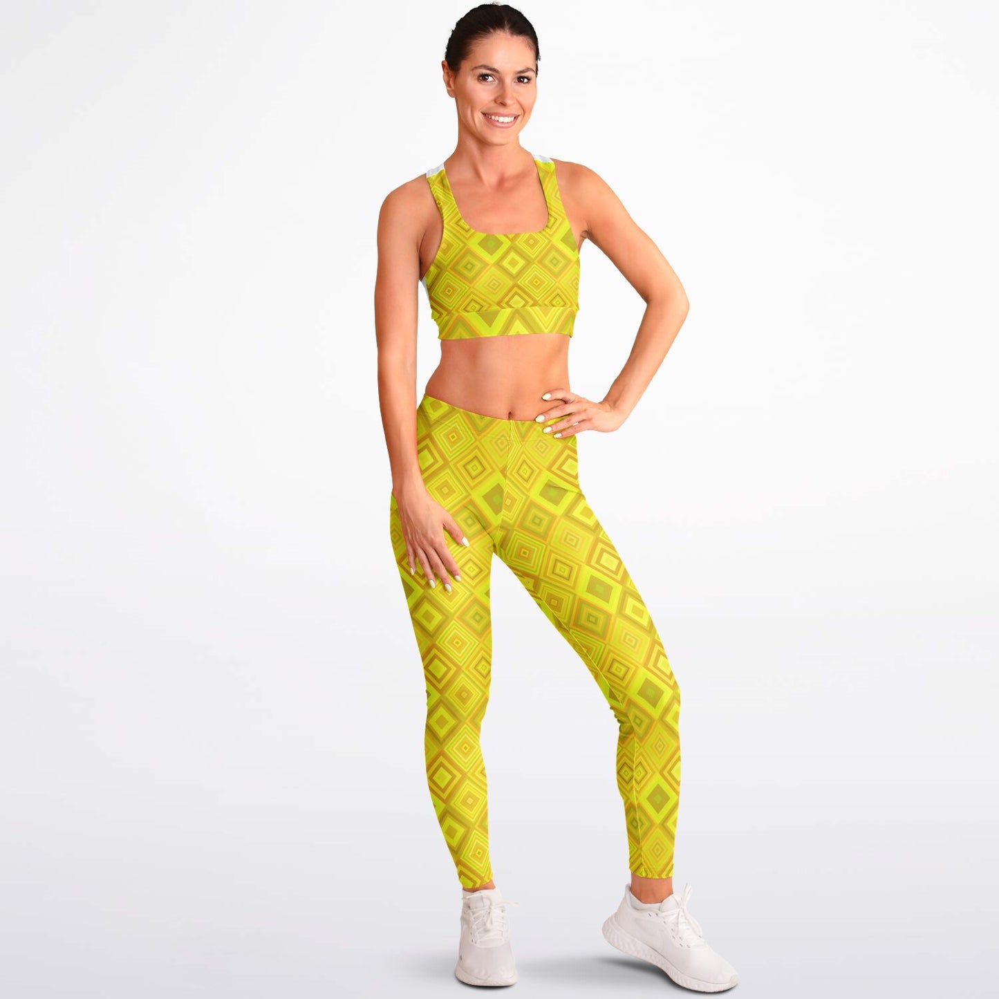 Yellow Diamonds Padded Sports Bra & Leggings - AOP