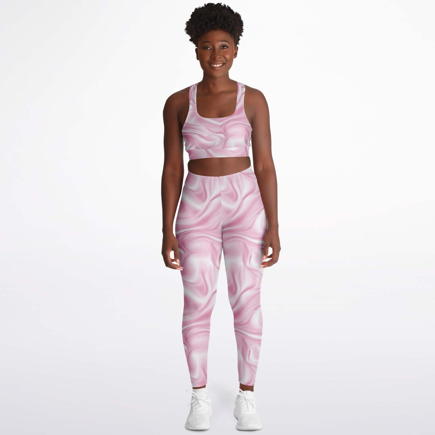 Pink silk Padded Sports Bra & Leggings - AOP