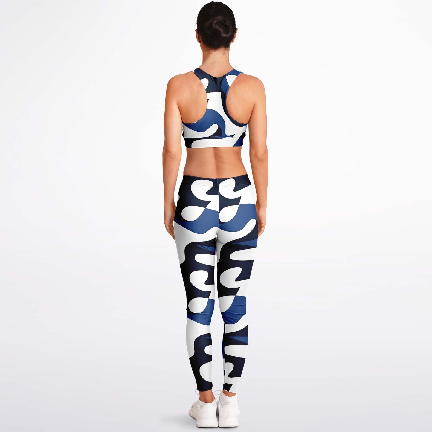 Blue and white Padded Sports Bra & Leggings - AOP