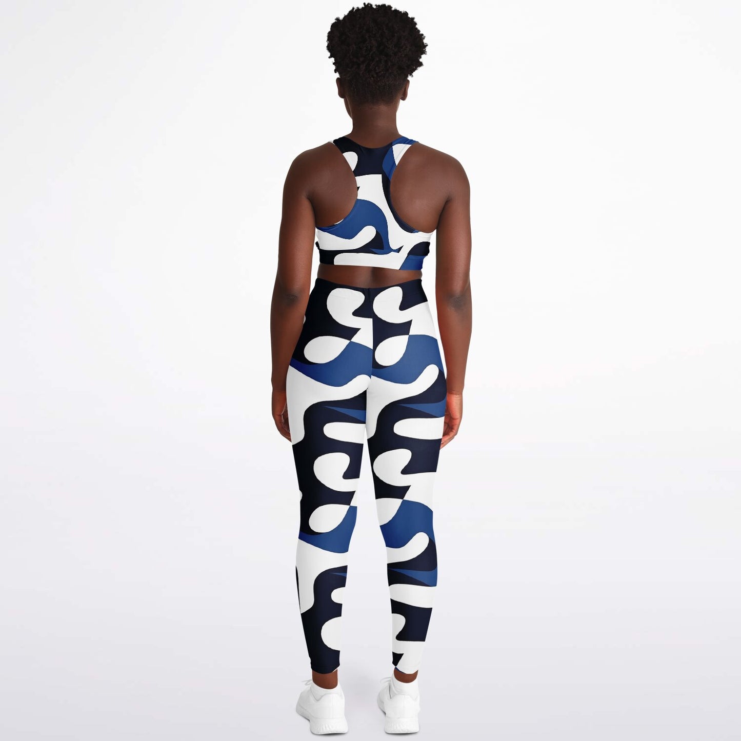 Blue and white Padded Sports Bra & Leggings - AOP