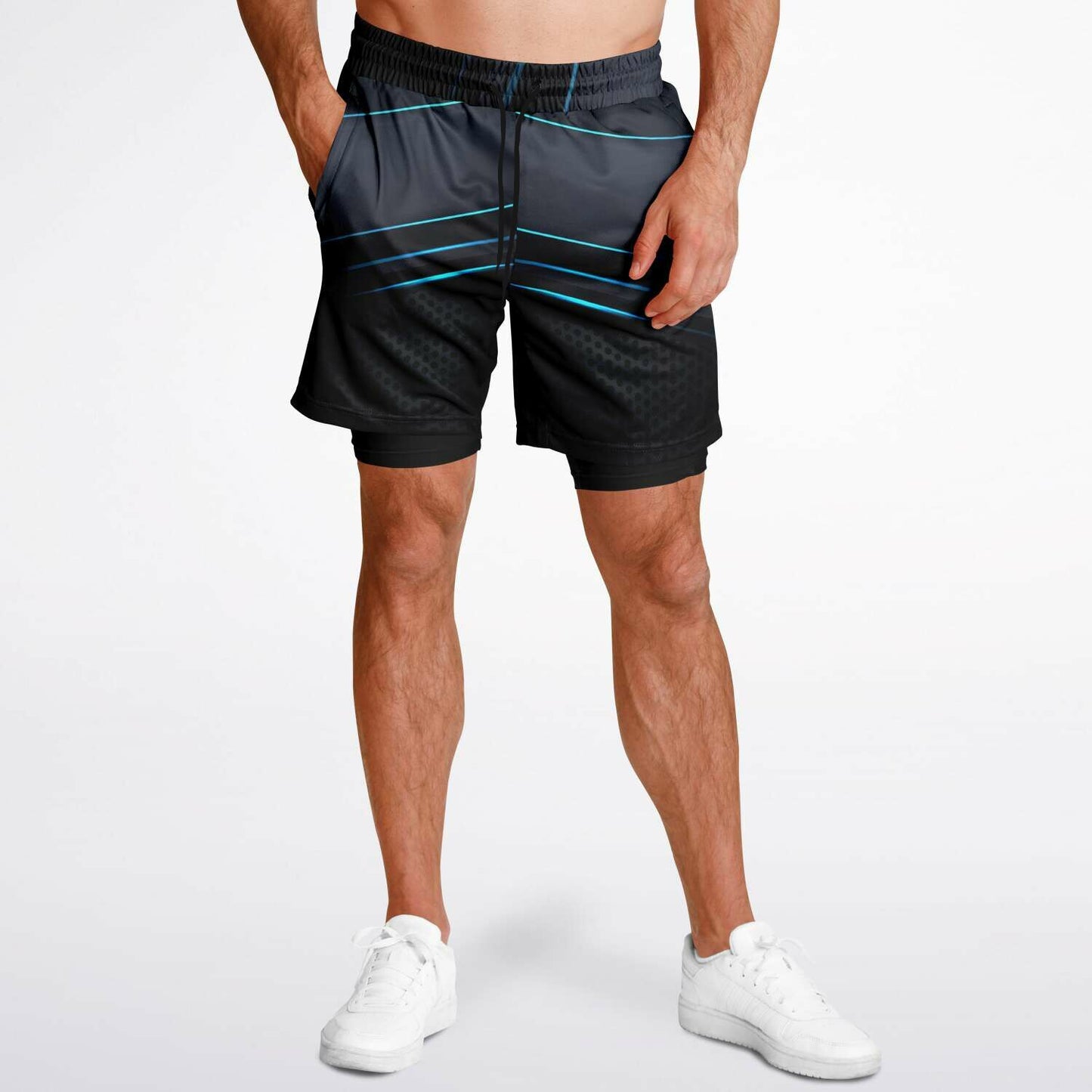 Black blue stripe Men's 2-in-1 Shorts -