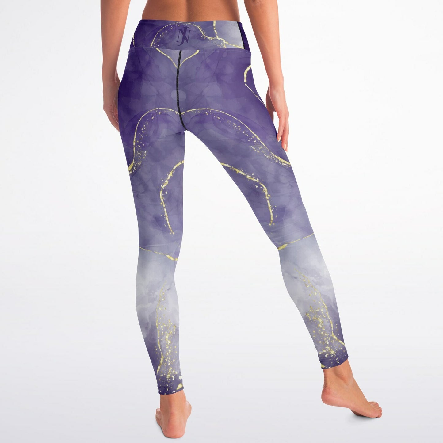 Dark Purple with Gold Ribbon Yoga Leggings