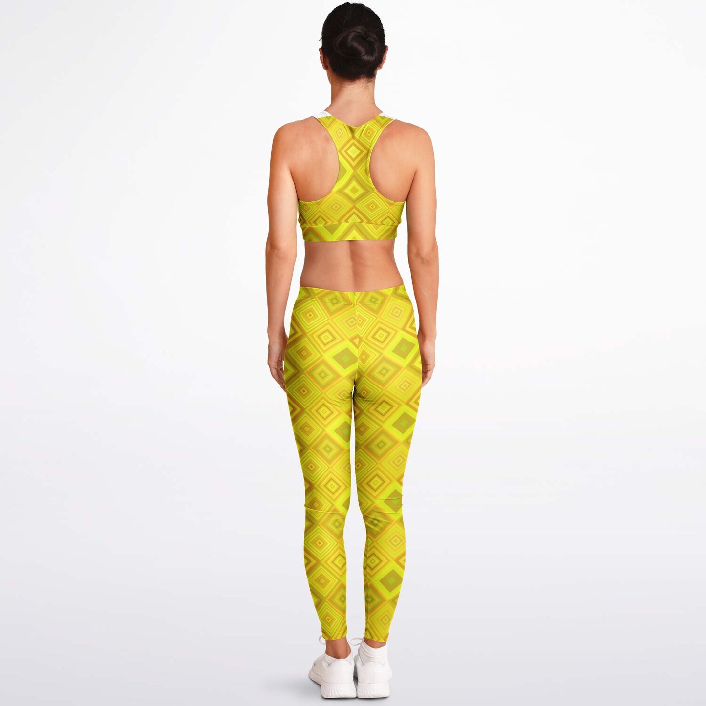 Yellow Diamonds Padded Sports Bra & Leggings - AOP