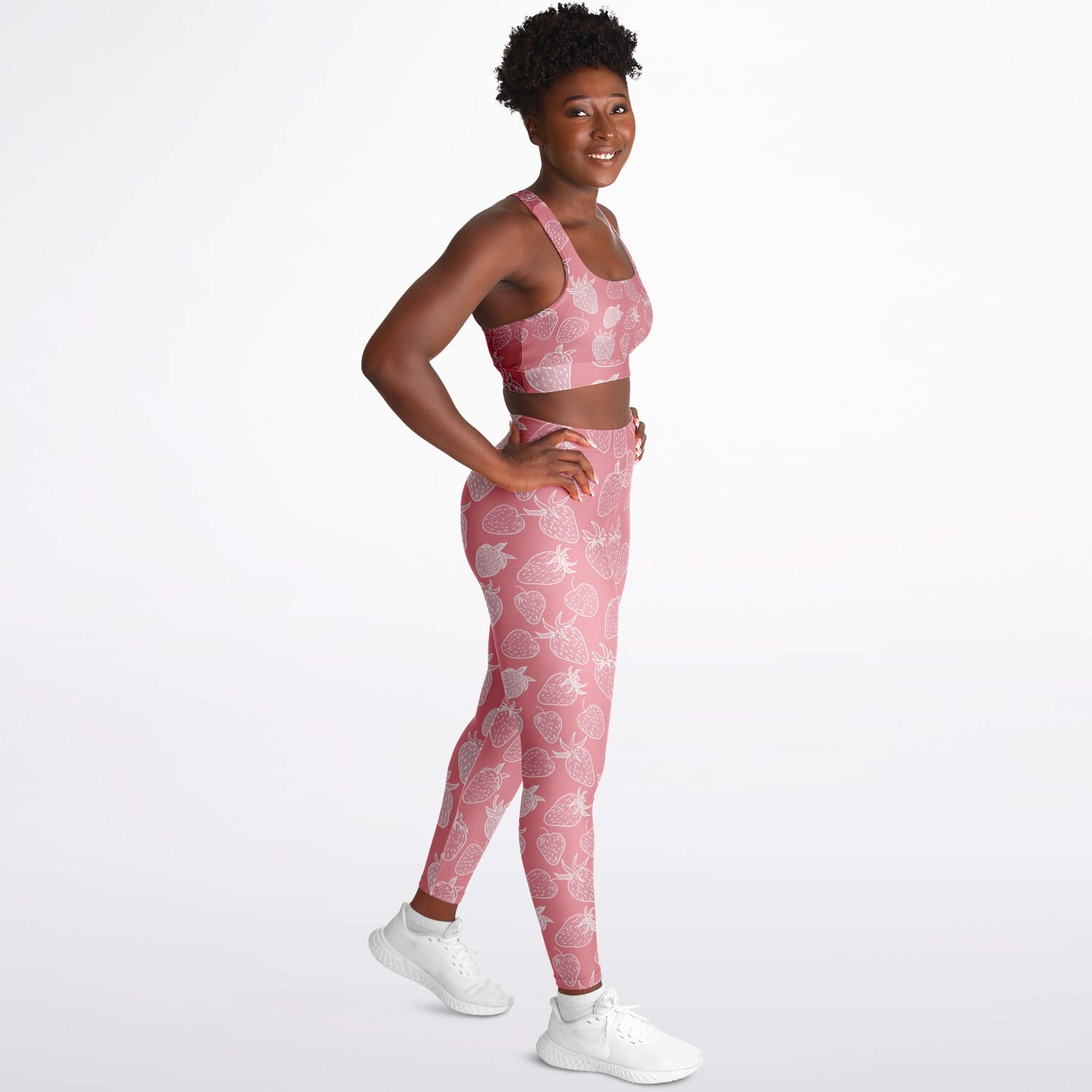 Pink Strawberry Padded Sports Bra & Leggings - AOP