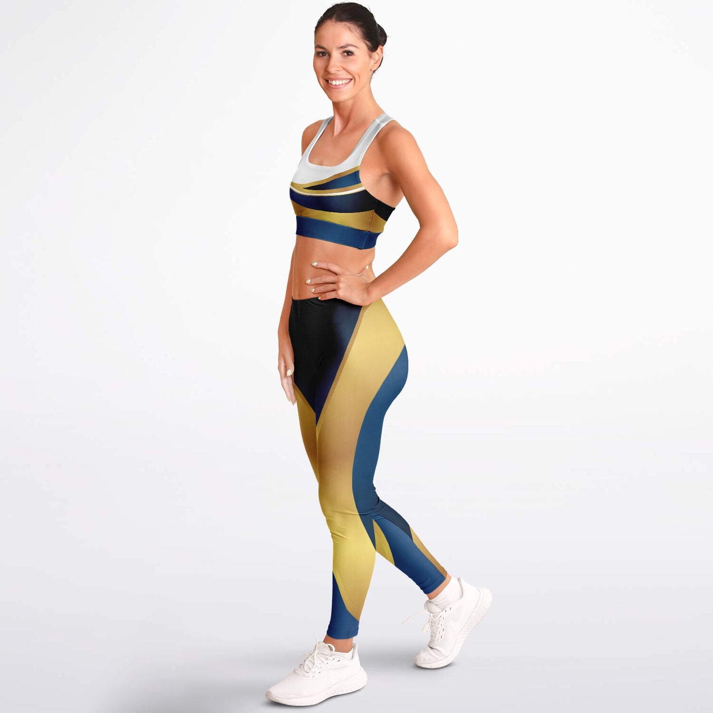 Blue and Gold Padded Sports Bra & Leggings -