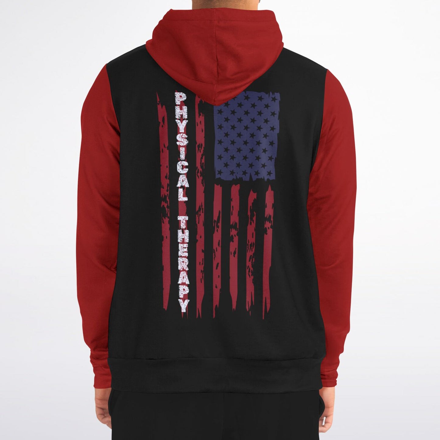Physical Therapy US flag with Red sleeves Fashion Zip-Up Hoodie -