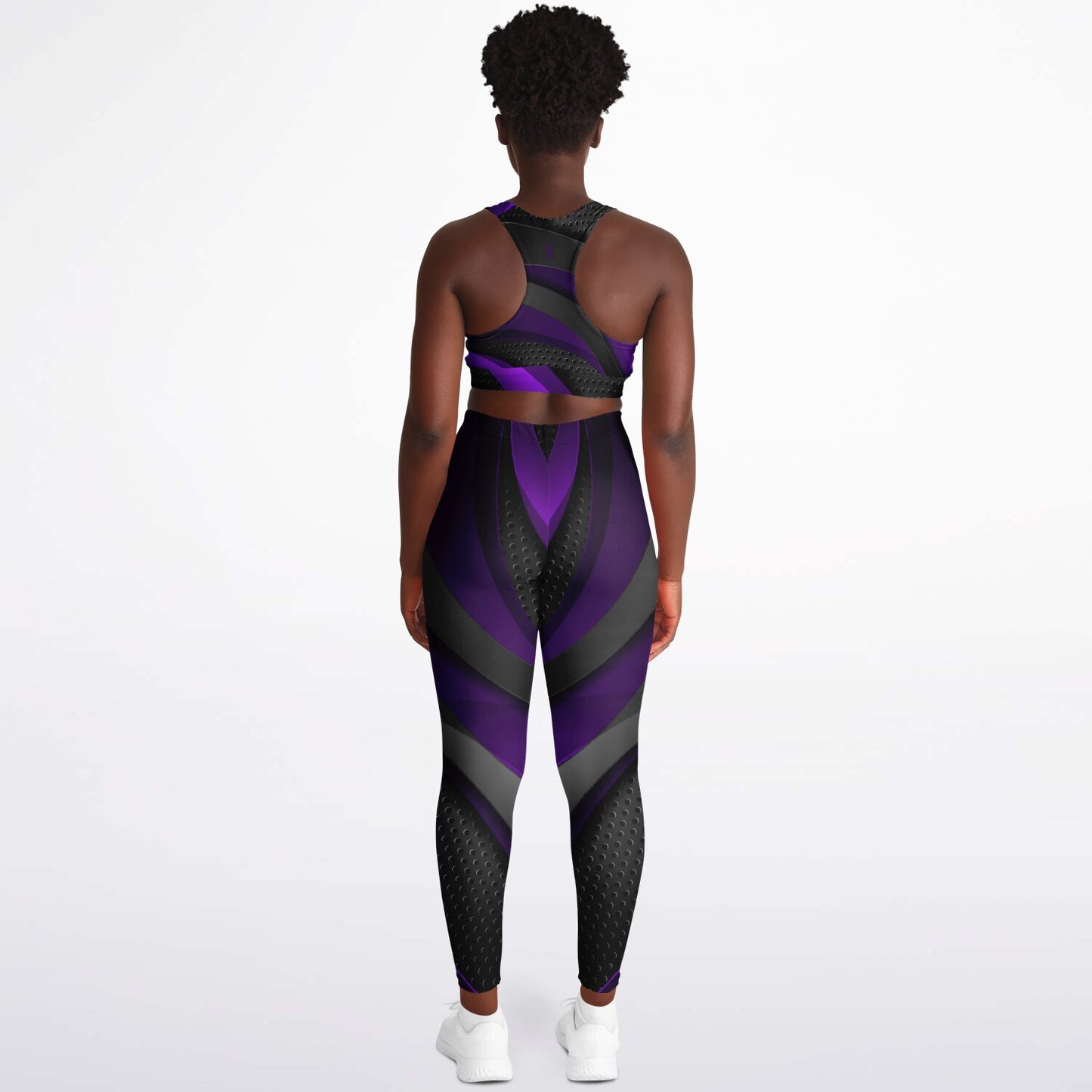 Dark Gray with Purple Padded Sports Bra & Leggings -