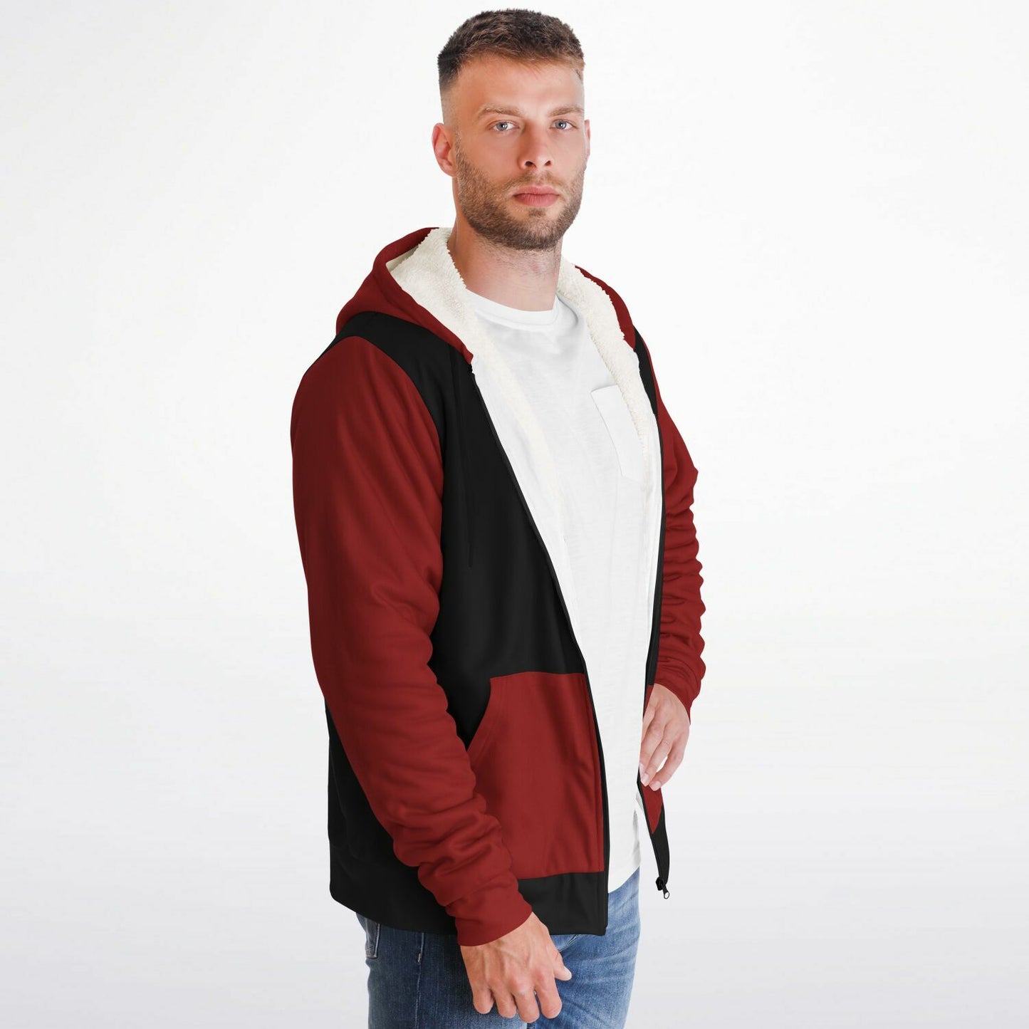 Nurse with US flag, Black and Red Microfleece Zip-hoodie -