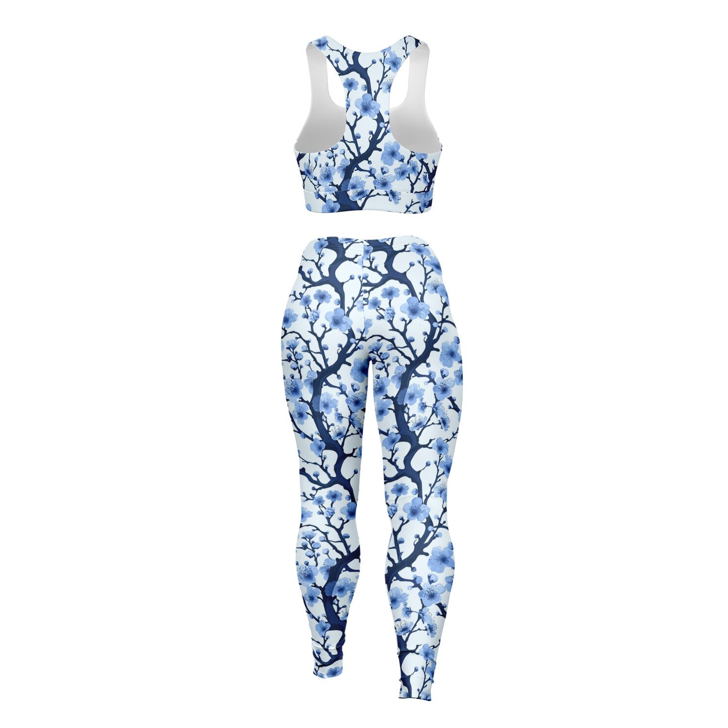 White with blue poplar tree Padded Sports Bra & Leggings - AOP