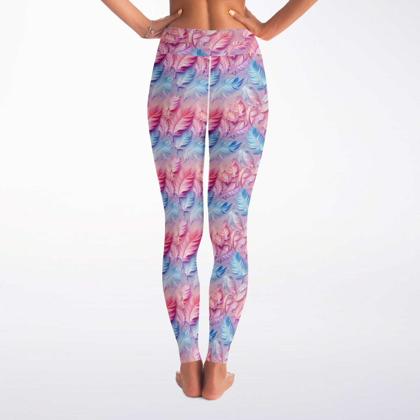 Pink and blue feathers Yoga Leggings - AOP