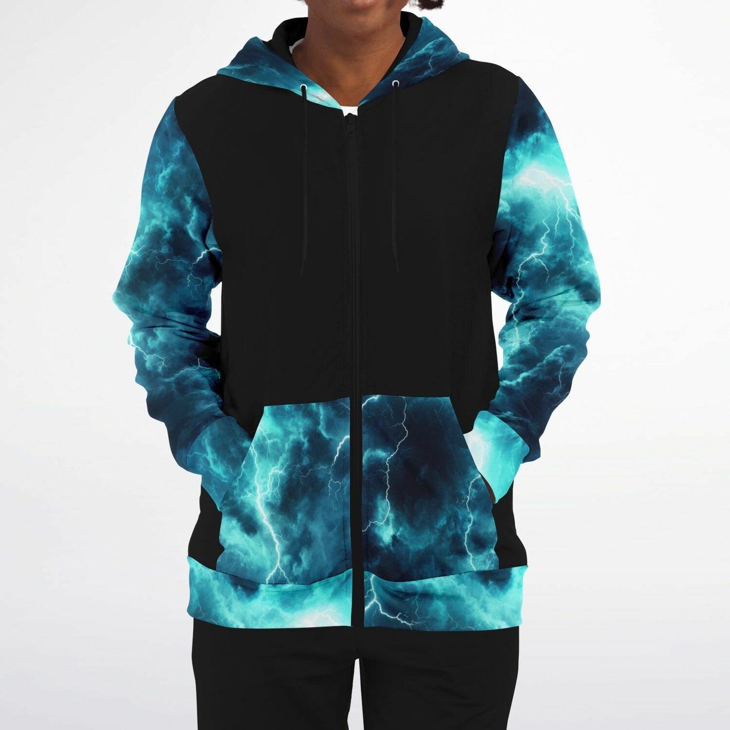 Turquoise Lightning Fashion Zip-Up Hoodie -