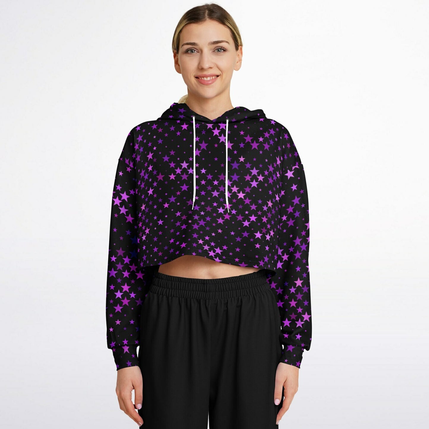 Purple Star Crop Top Hoodie - AOP