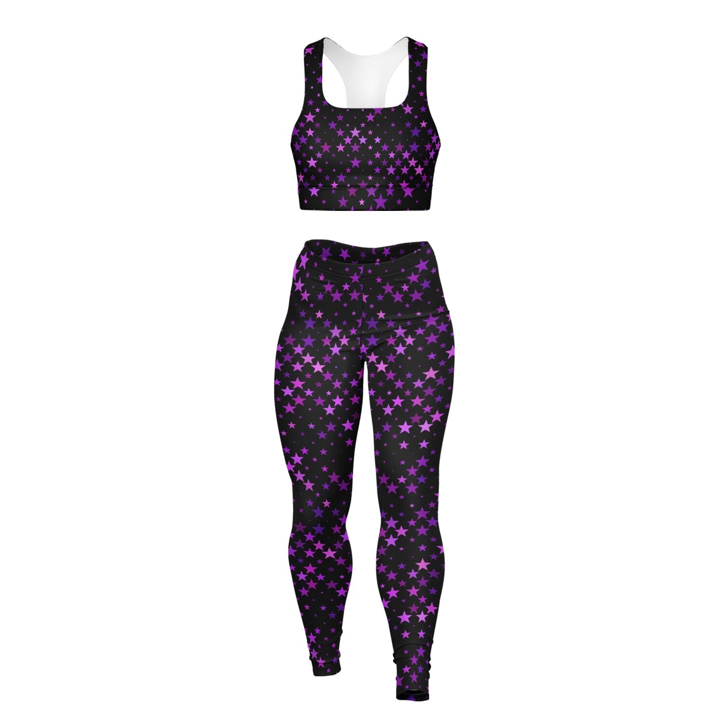 Purple Stars Padded Sports Bra & Leggings - AOP