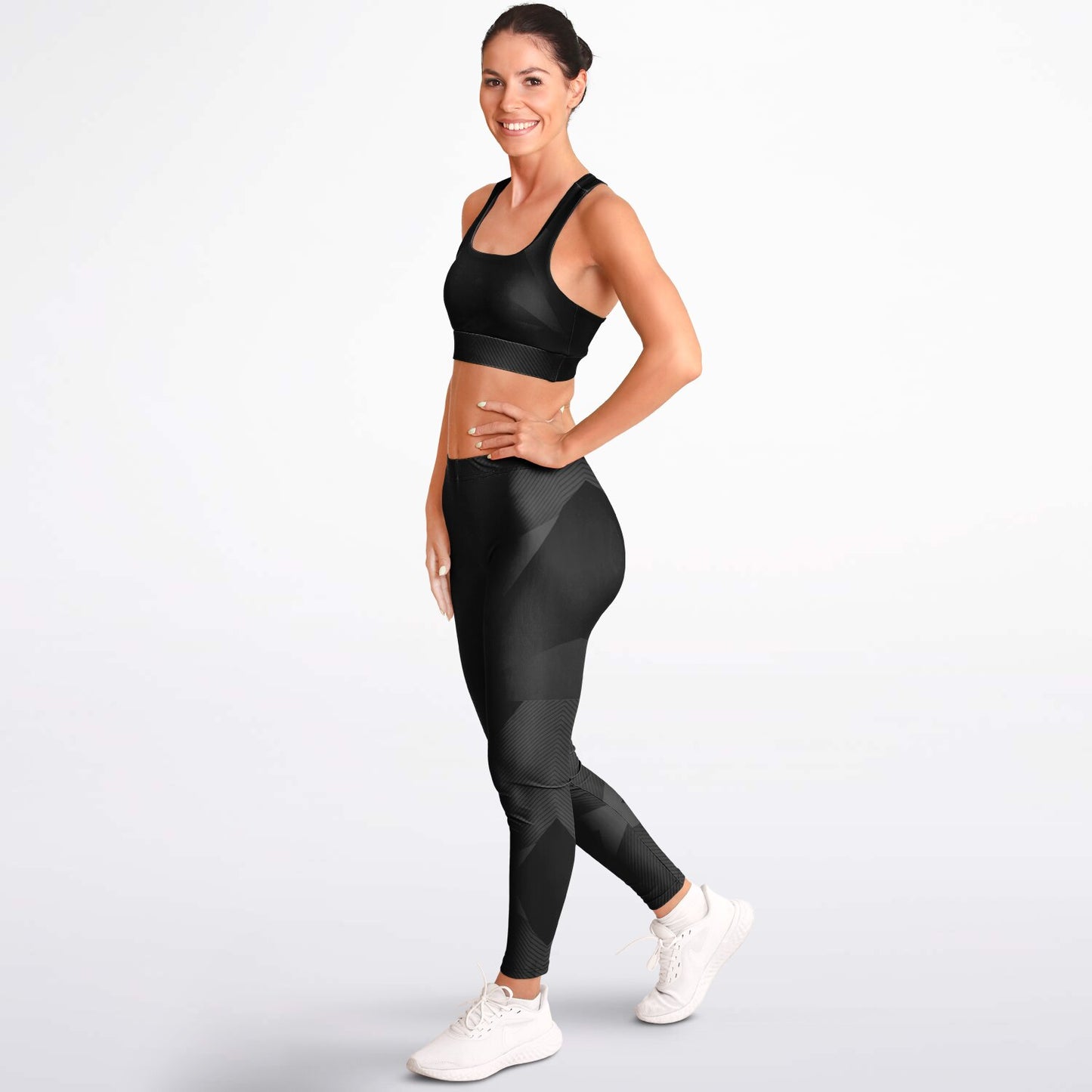 Black carbon Arrow Padded Sports Bra & Leggings -