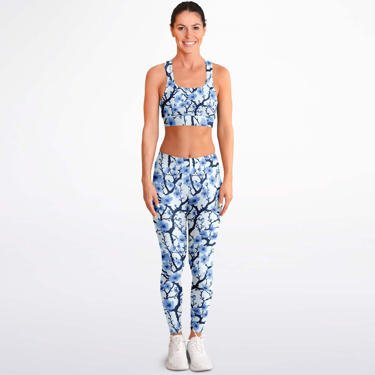 White with blue poplar tree Padded Sports Bra & Leggings - AOP