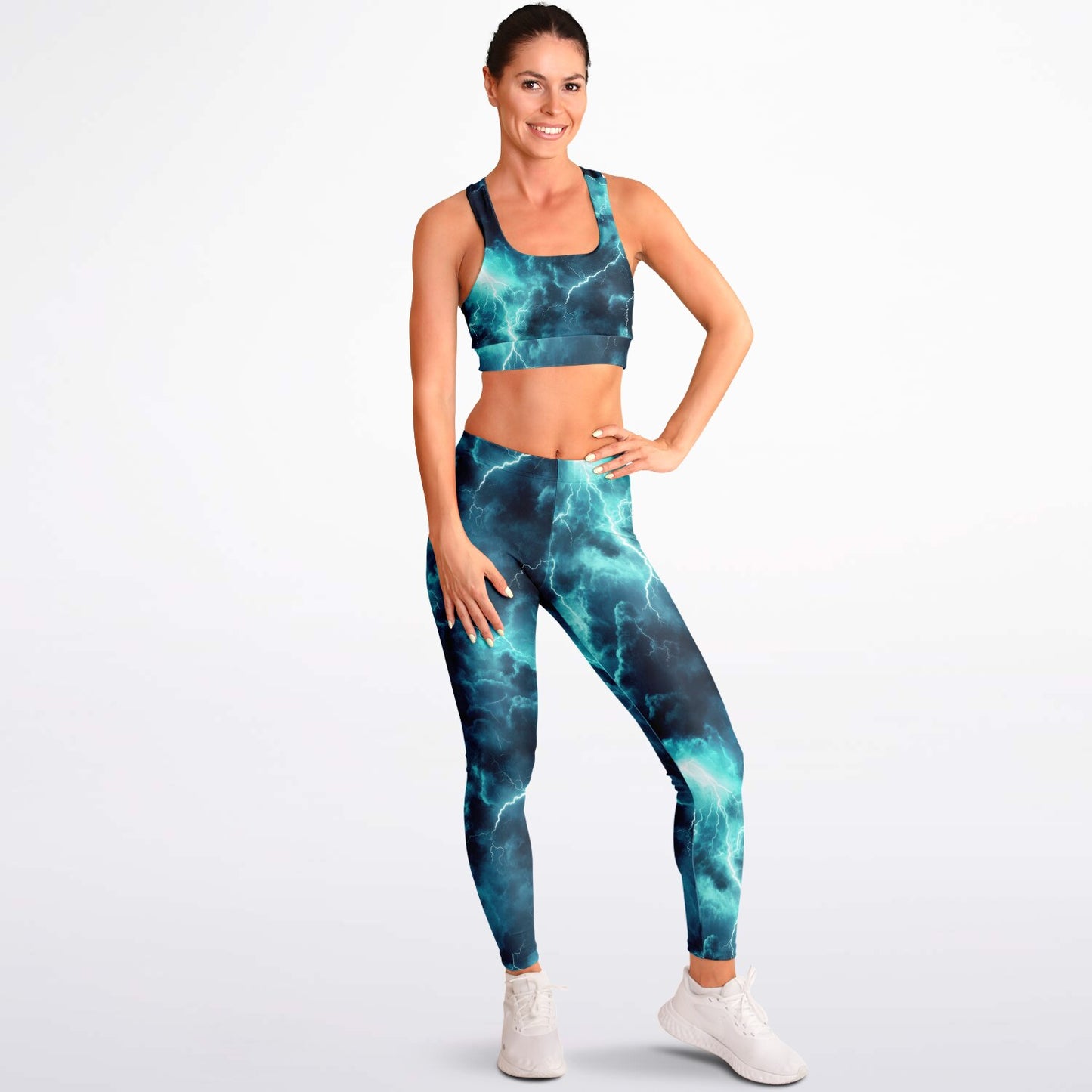 Turquois lightning Padded Sports Bra & Leggings -