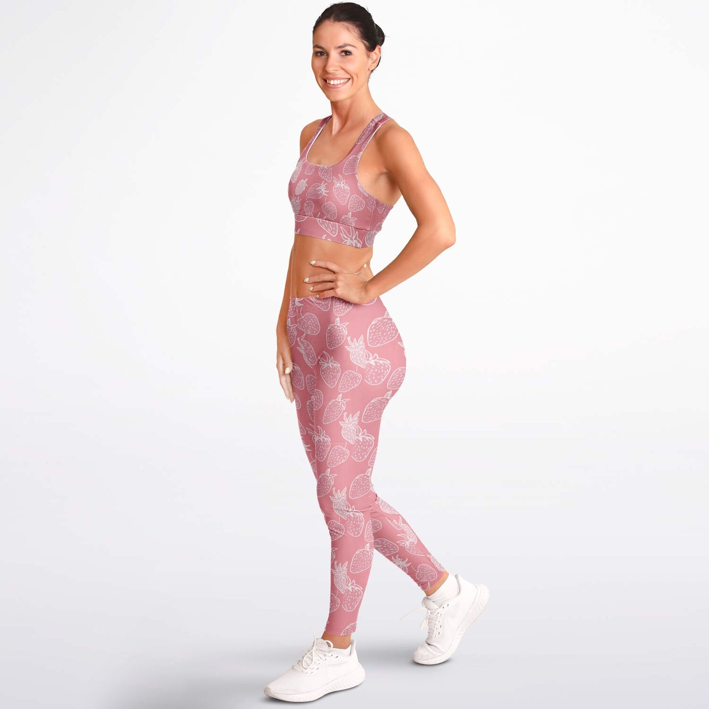 Pink Strawberry Padded Sports Bra & Leggings - AOP