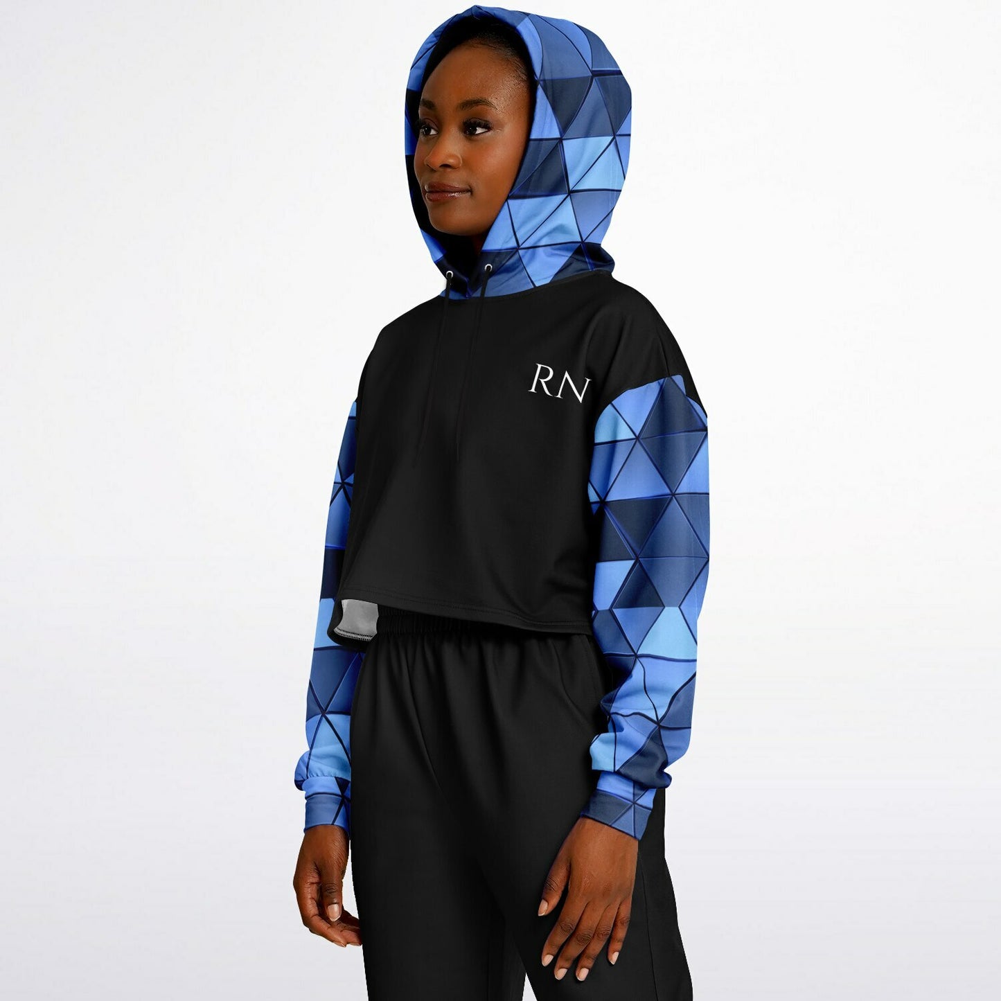 MICU, RN, Blue diamond Fashion Crop Hoodie - AOP