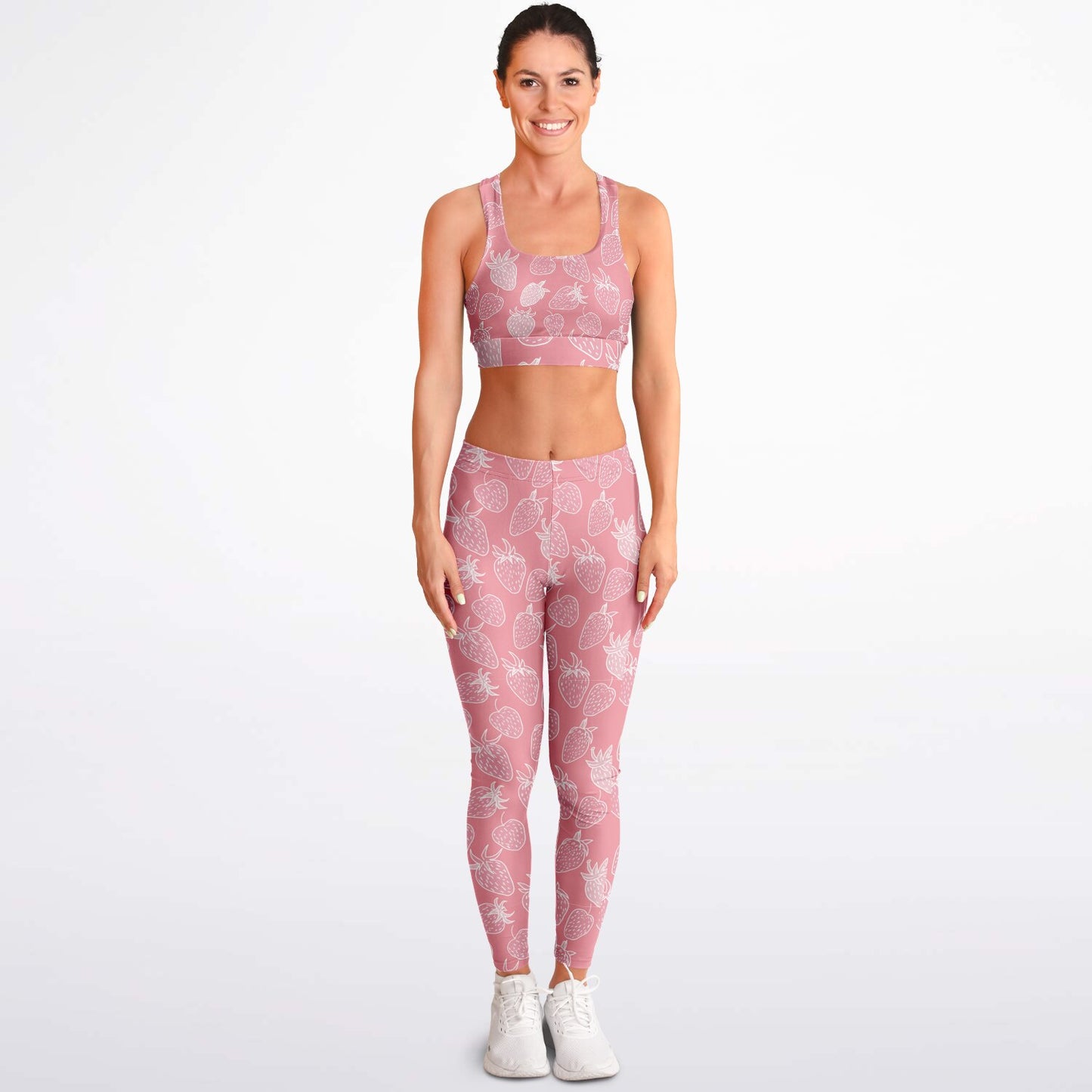 Pink Strawberry Padded Sports Bra & Leggings - AOP