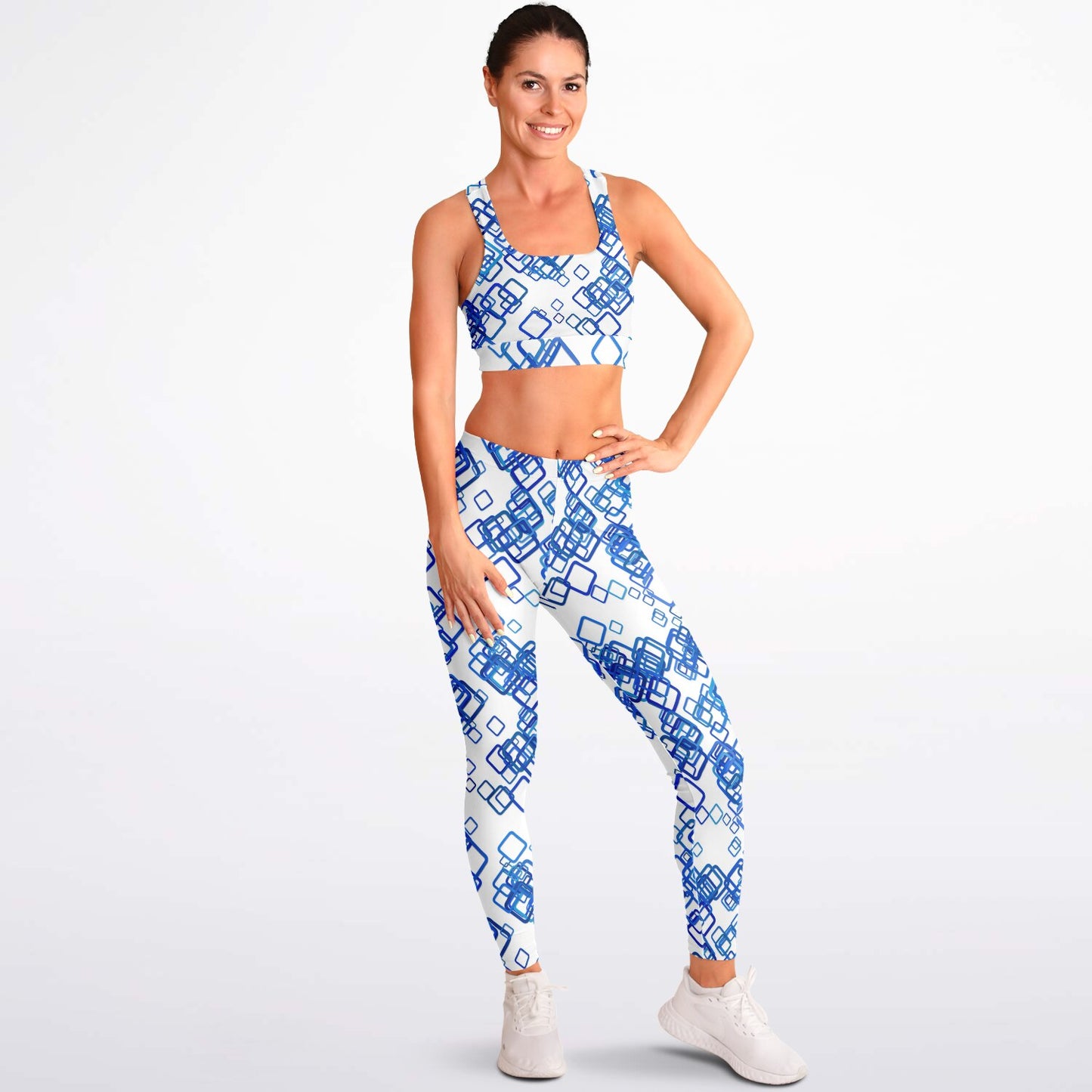 Blue squares Padded Sports Bra & Leggings - AOP