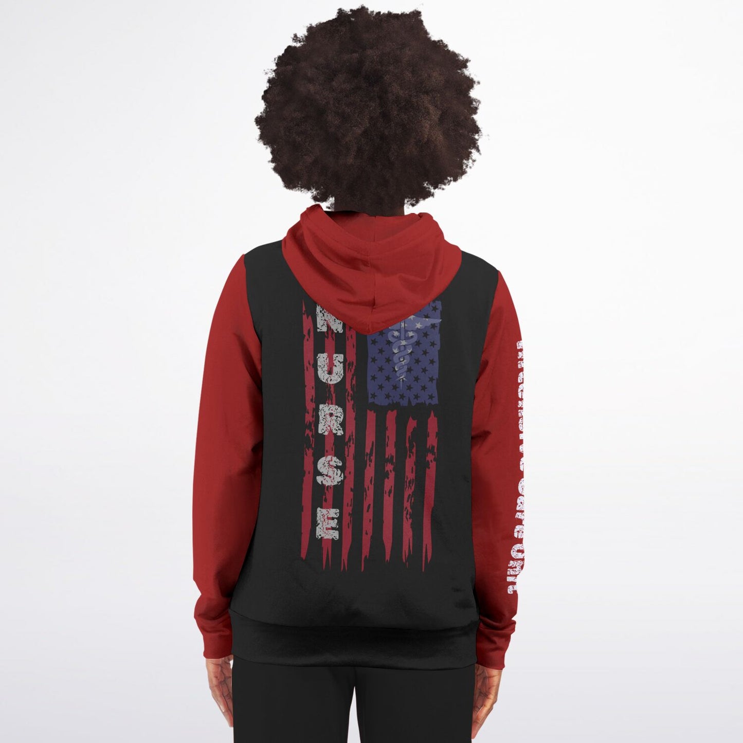 ICU Nurse Flag with Red sleeves Fashion Zip-Up Hoodie -