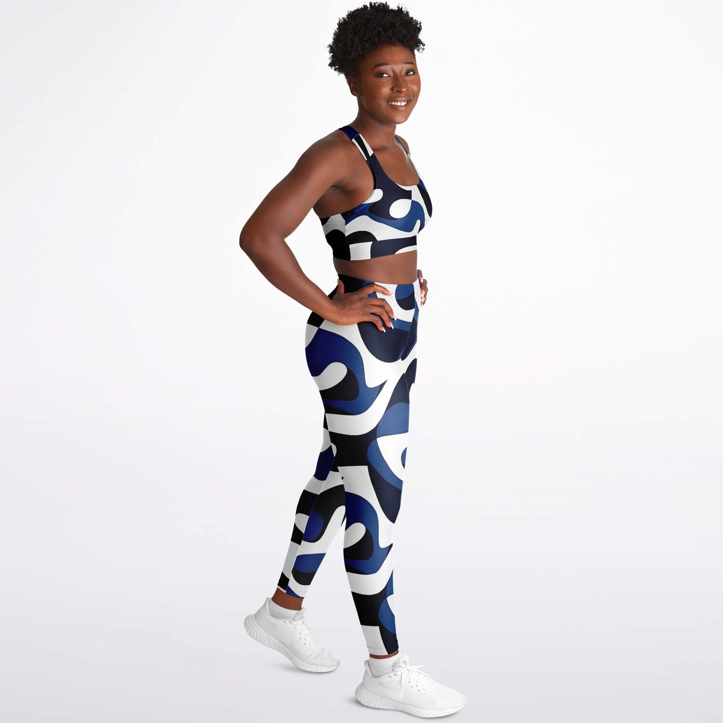 Blue and white Padded Sports Bra & Leggings - AOP
