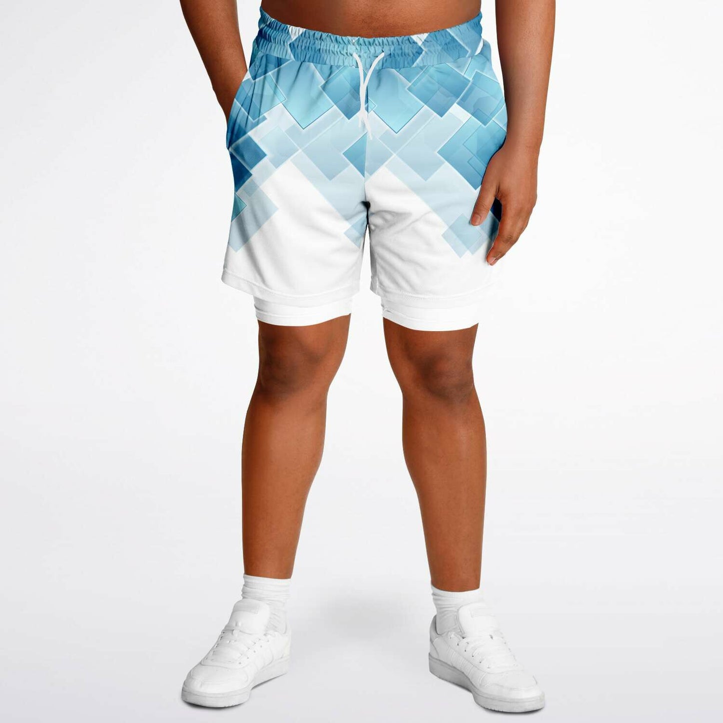 White blue diamond Men's 2-in-1 Shorts