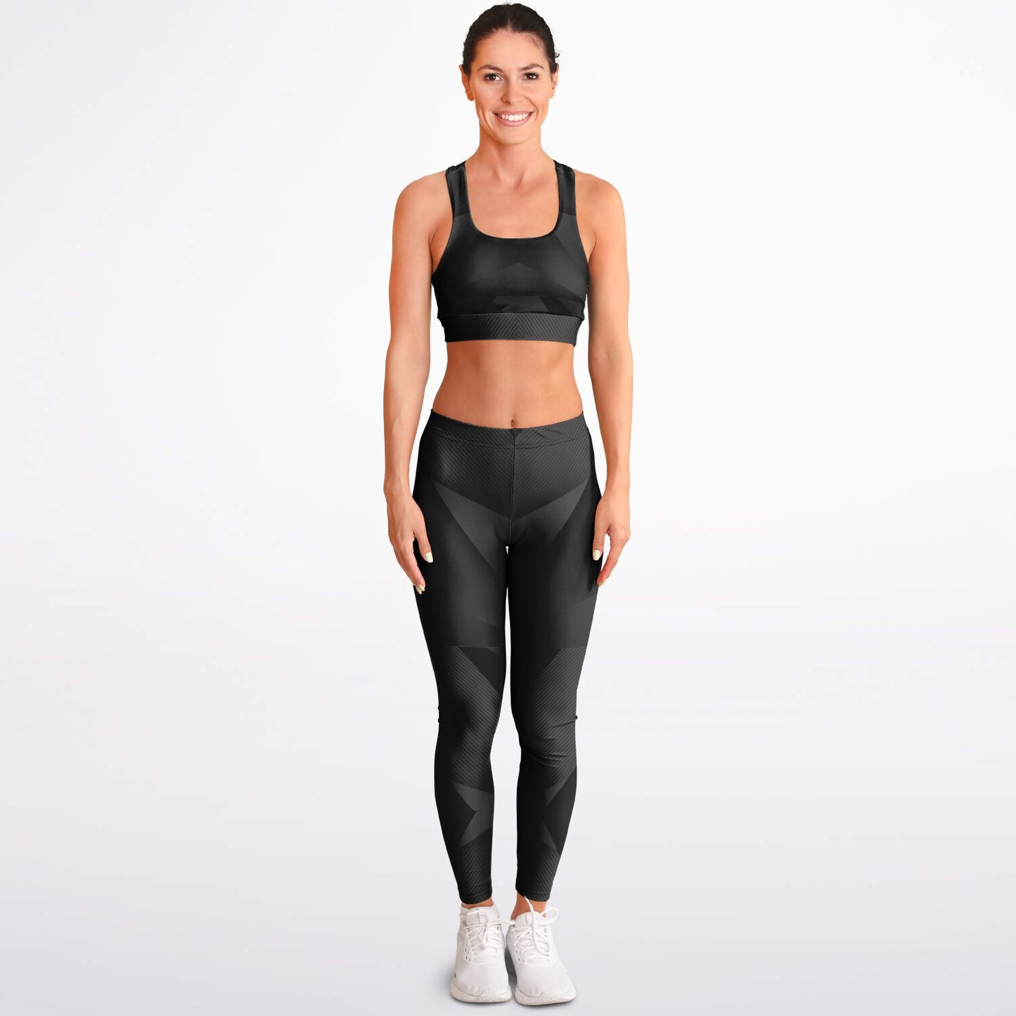 Black carbon Arrow Padded Sports Bra & Leggings -