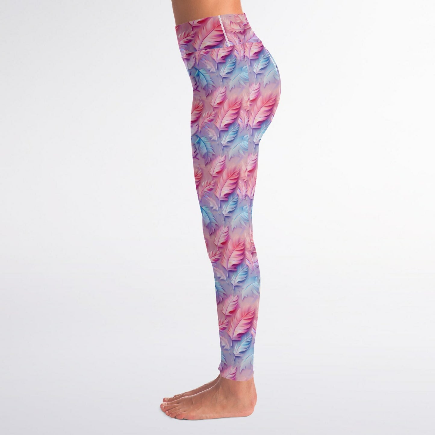 Pink and blue feathers Yoga Leggings - AOP