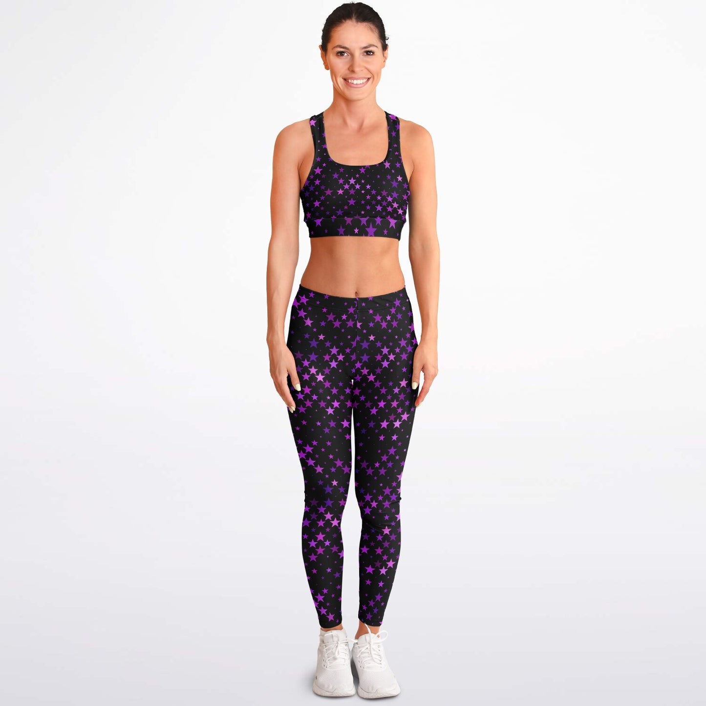 Purple Stars Padded Sports Bra & Leggings - AOP