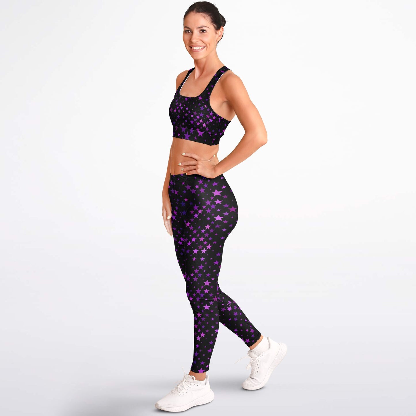 Purple Stars Padded Sports Bra & Leggings - AOP