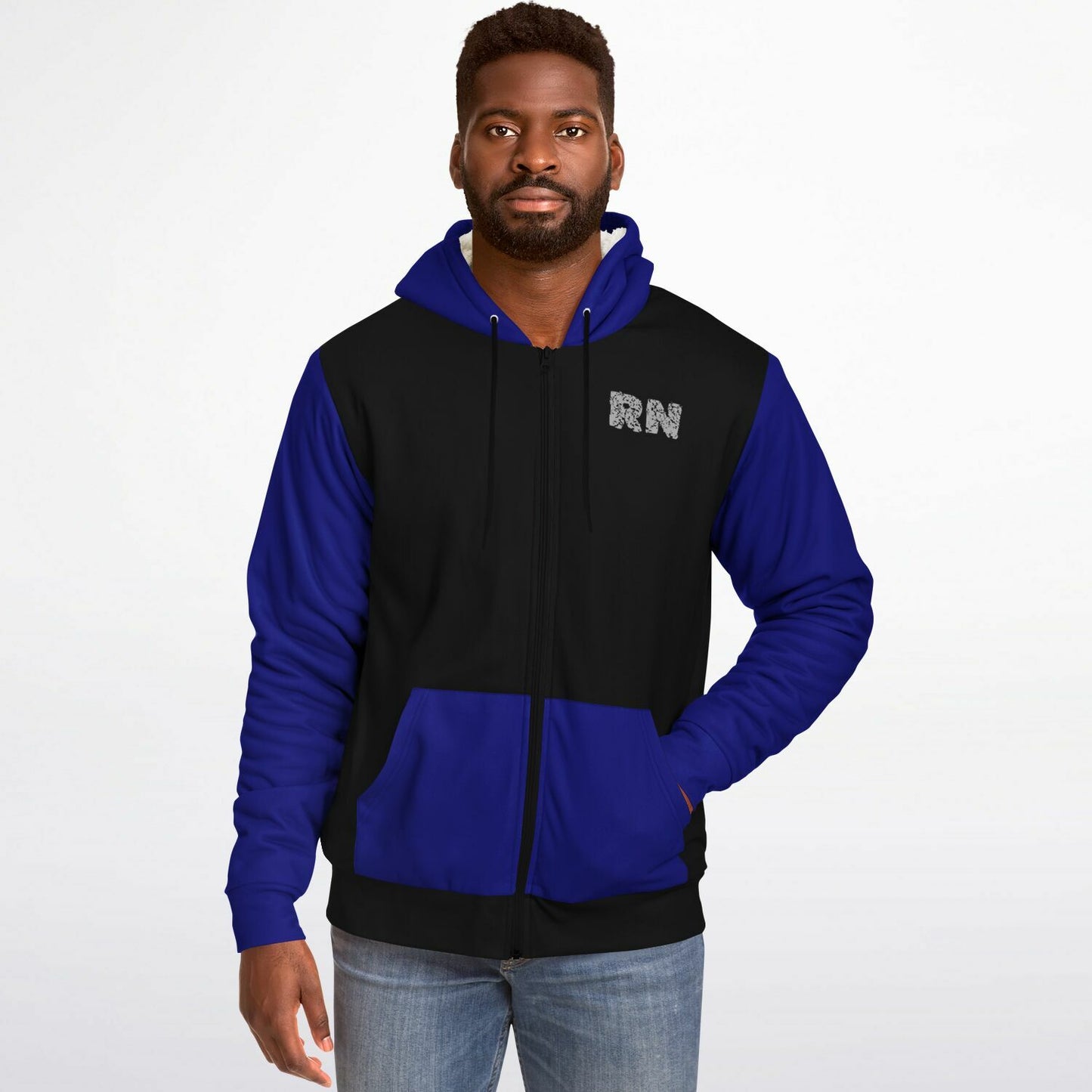 Nurse with US flag, Black and Blue Microfleece Zip-hoodie -