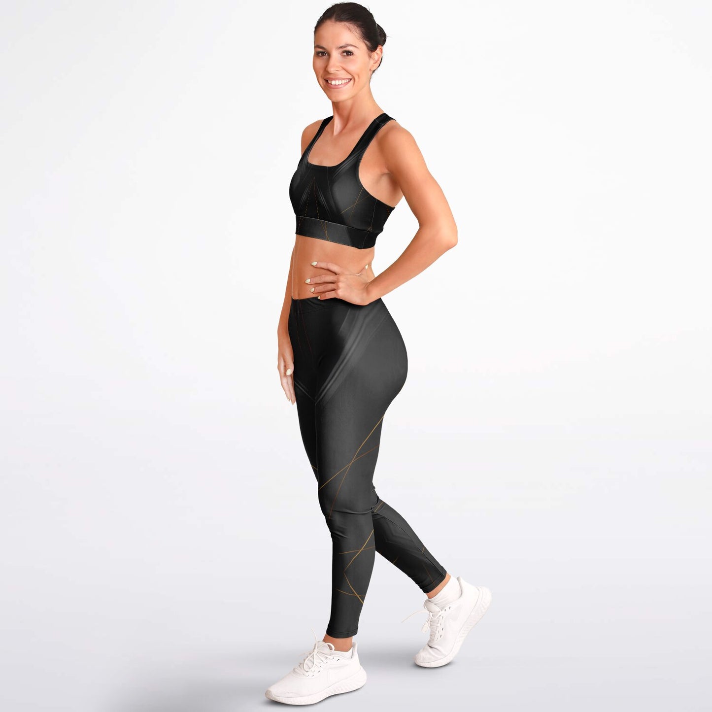 Black with Gray Padded Sports Bra & Leggings -