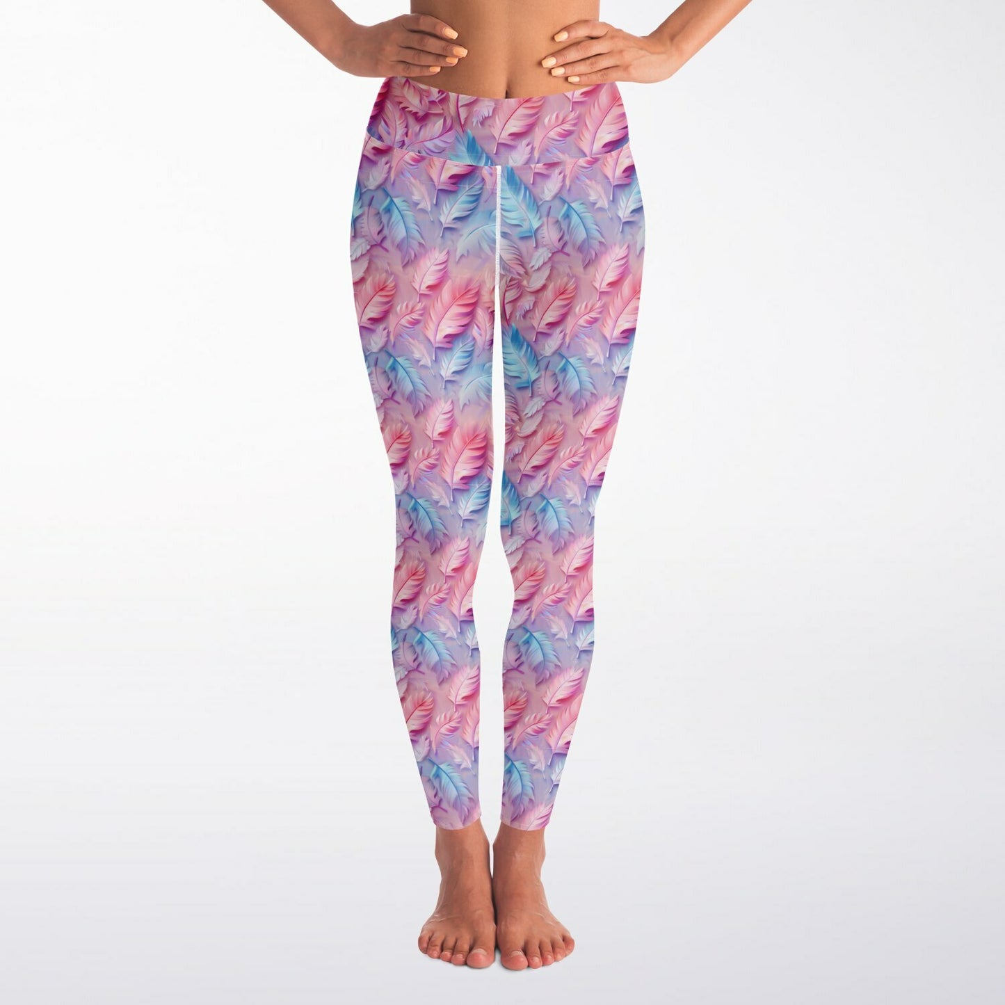 Pink and blue feathers Yoga Leggings - AOP