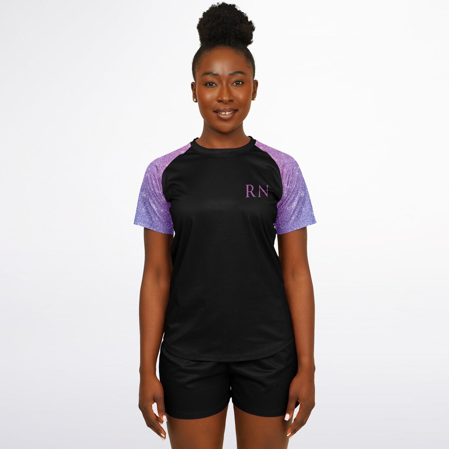 MICU, RN Active tee - Purple and pink sleeves