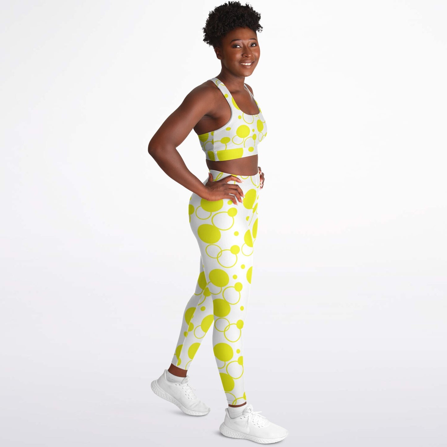 Yellow polka dots Padded Sports Bra & Leggings - AOP D1