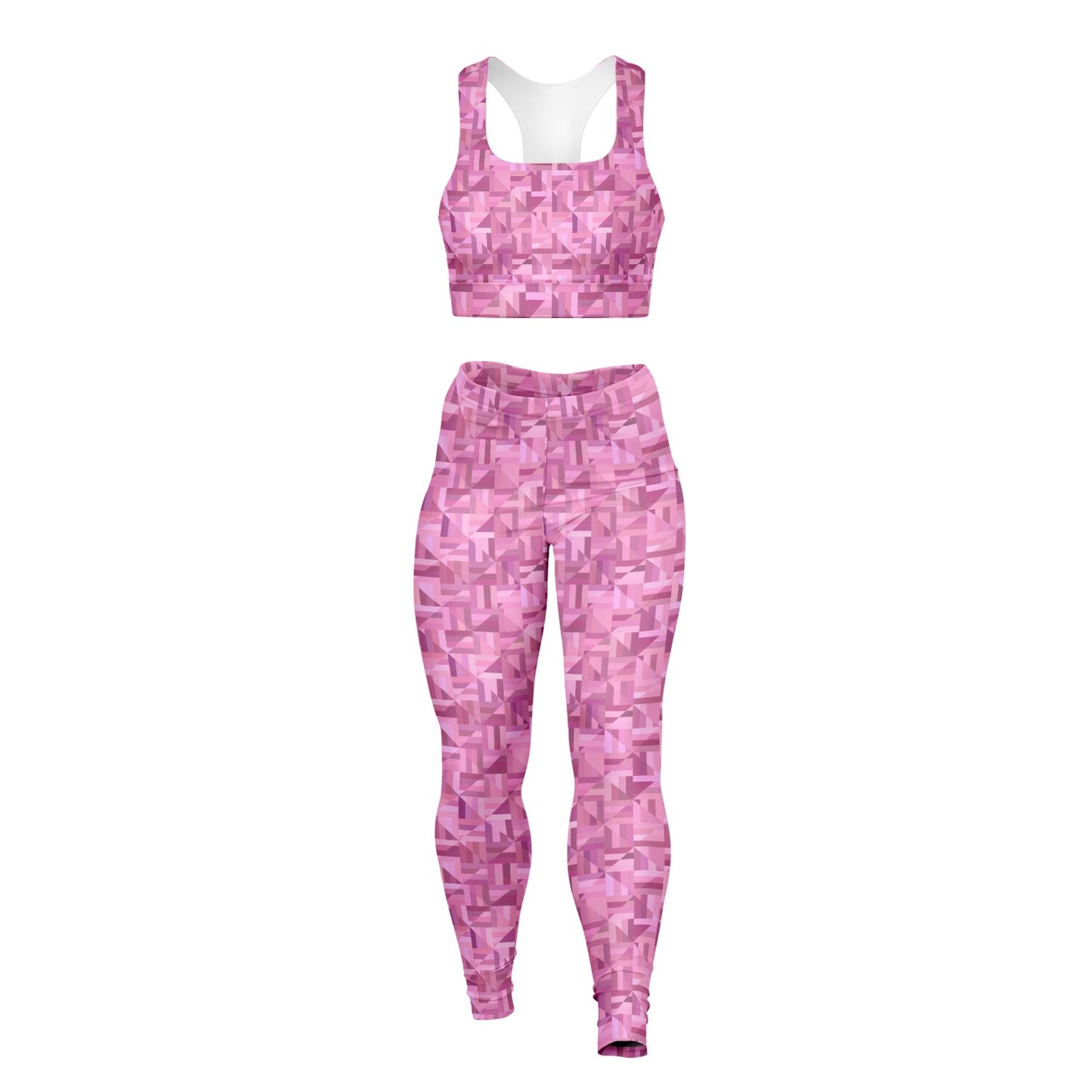 Pink geometric Padded Sports Bra & Leggings - AOP