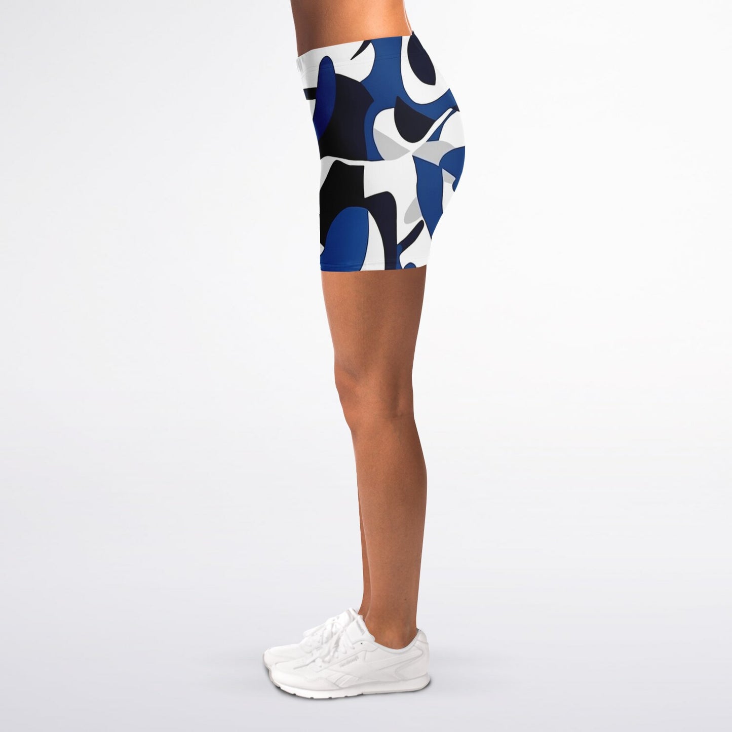 Blue with white and black Legging Shorts - AOP