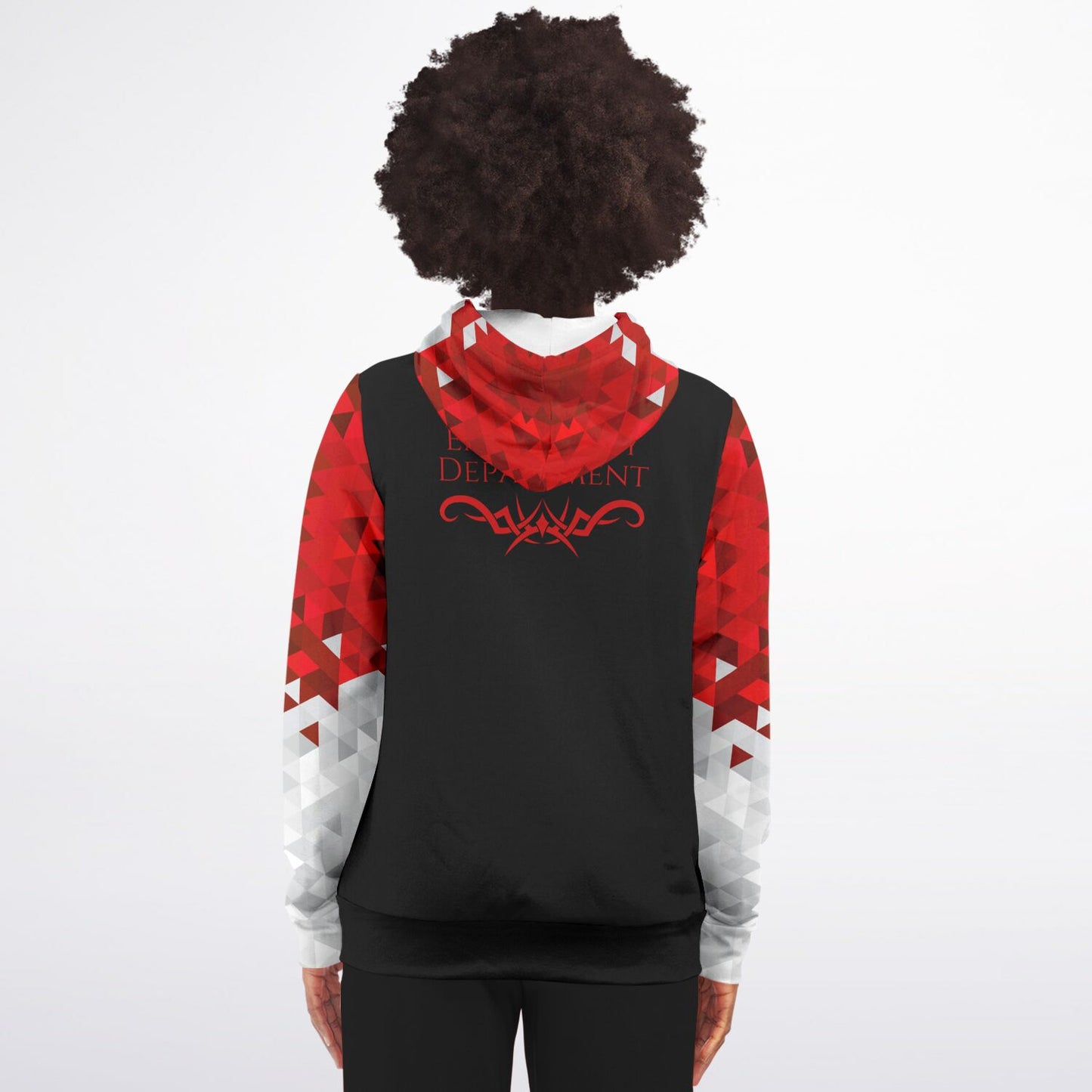 Emergency department Tribal Style , RN, Nurse Fashion Zip-Up Hoodie - Black, red text, with red, white, silver diamond sleeves