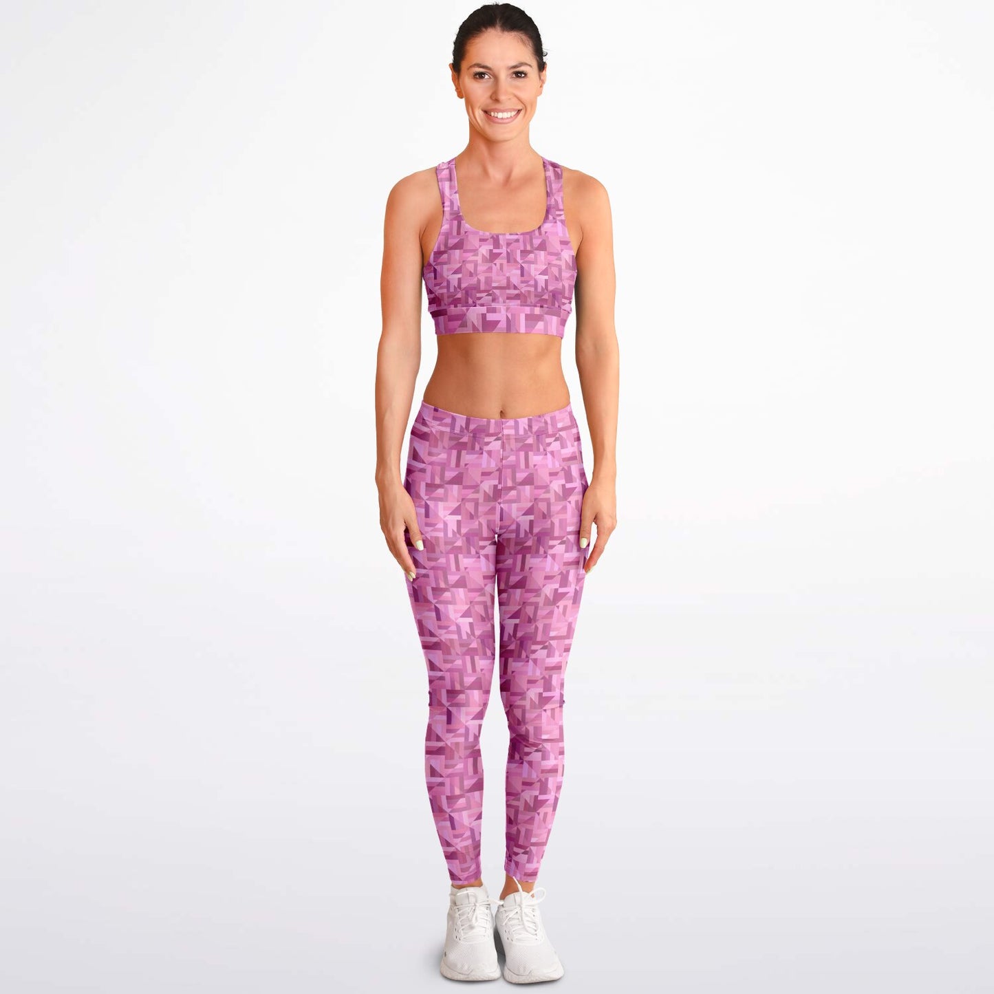 Pink geometric Padded Sports Bra & Leggings - AOP