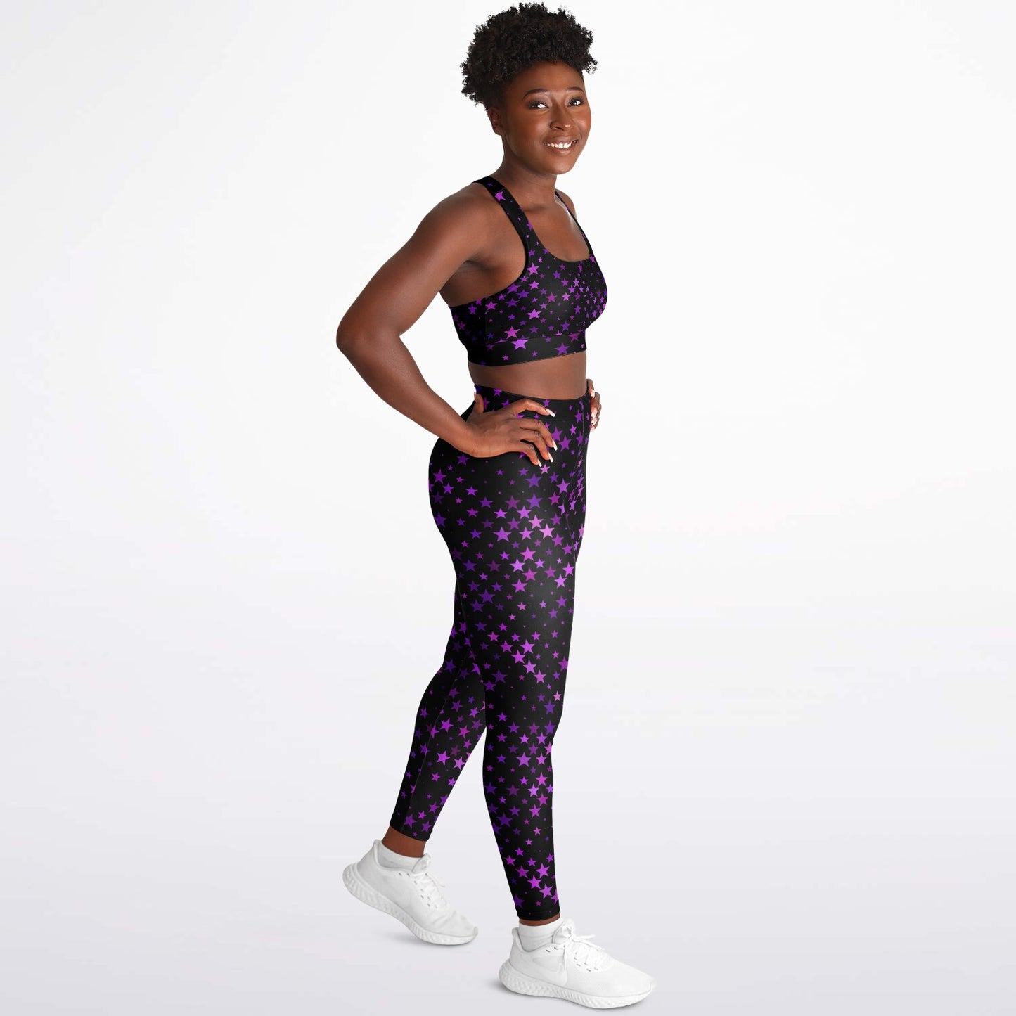 Purple Stars Padded Sports Bra & Leggings - AOP