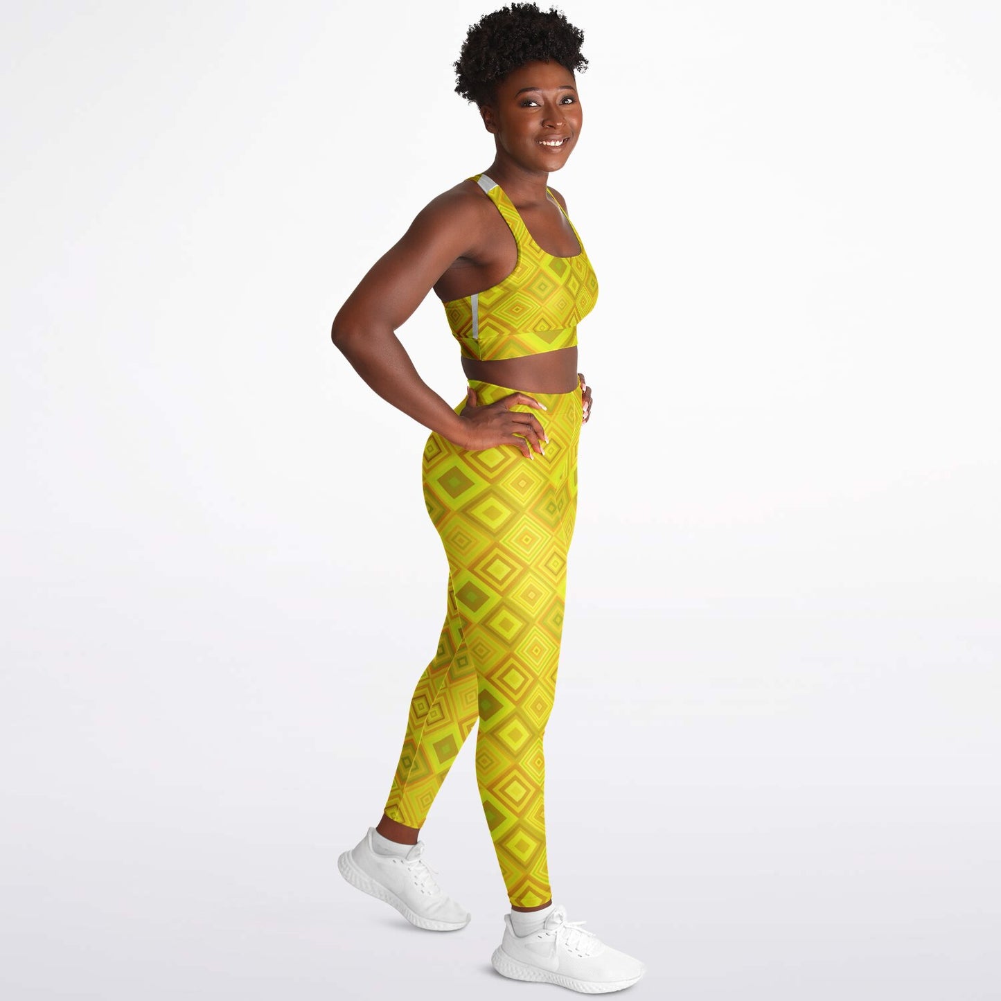 Yellow Diamonds Padded Sports Bra & Leggings - AOP